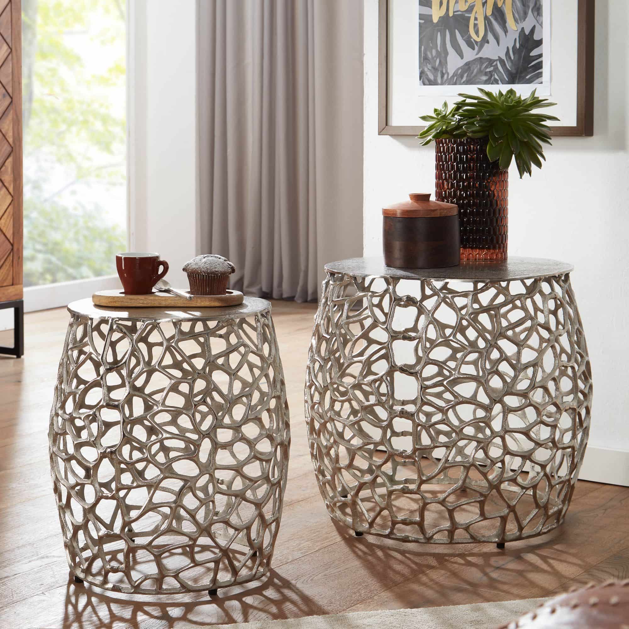 74377-Wohnling-Beistelltisch-2er-Set-silber-WL6-655-2 Beistelltisch 2er Set Aluminium Silber Design Satztisch Metall Rund