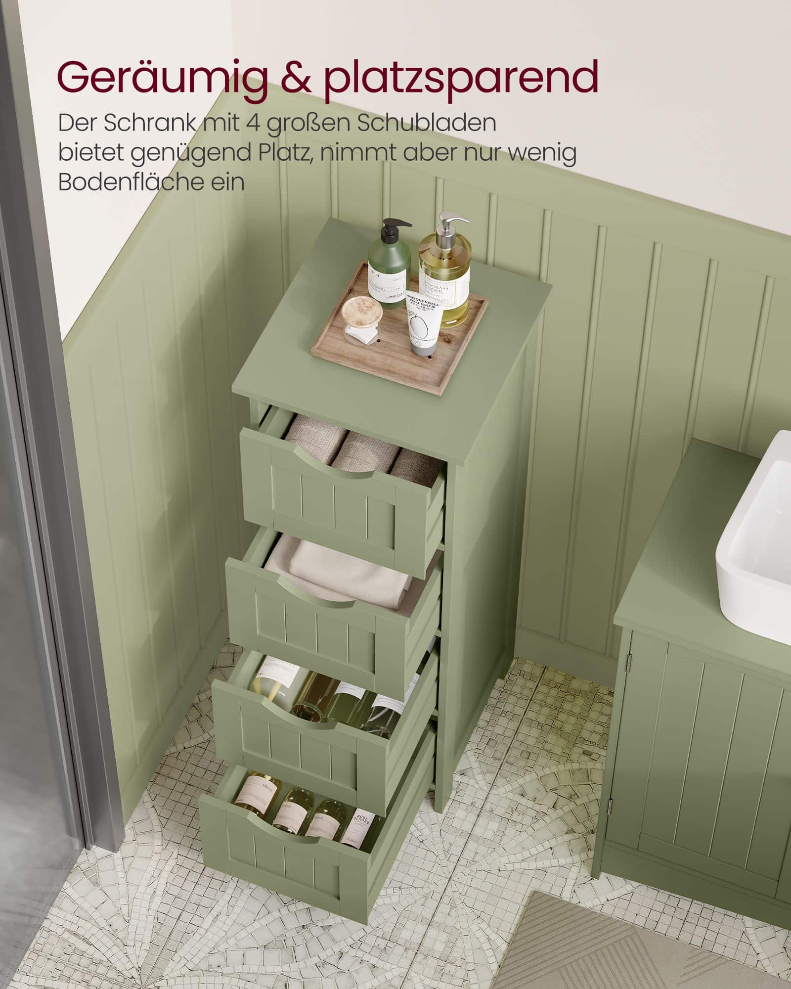 Badezimmerschrank 4 Schubladen 30 x 30 x 82 cm lorbeergrün Badezimmerschrank 4 Schubladen 30 x 30 x 82 cm lorbeergrün
