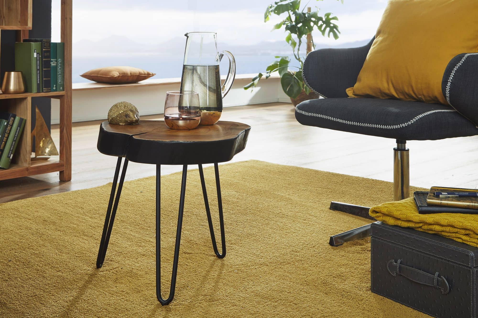 Massivholz Sheesham Beistelltisch BAGLI 35 x 35 cm Wohnzimmertisch Massiv Anstelltisch Holztisch Echtholz Baumkante