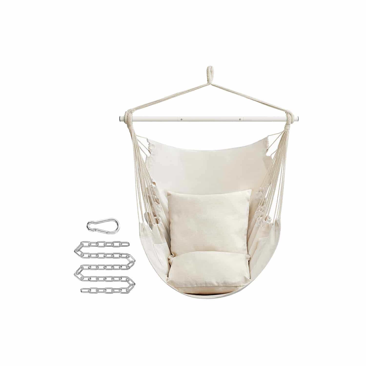 Hängesessel mit 2 Kissen und Metallkette cremeweiß Hängesessel mit 2 Kissen und Metallkette cremeweiß