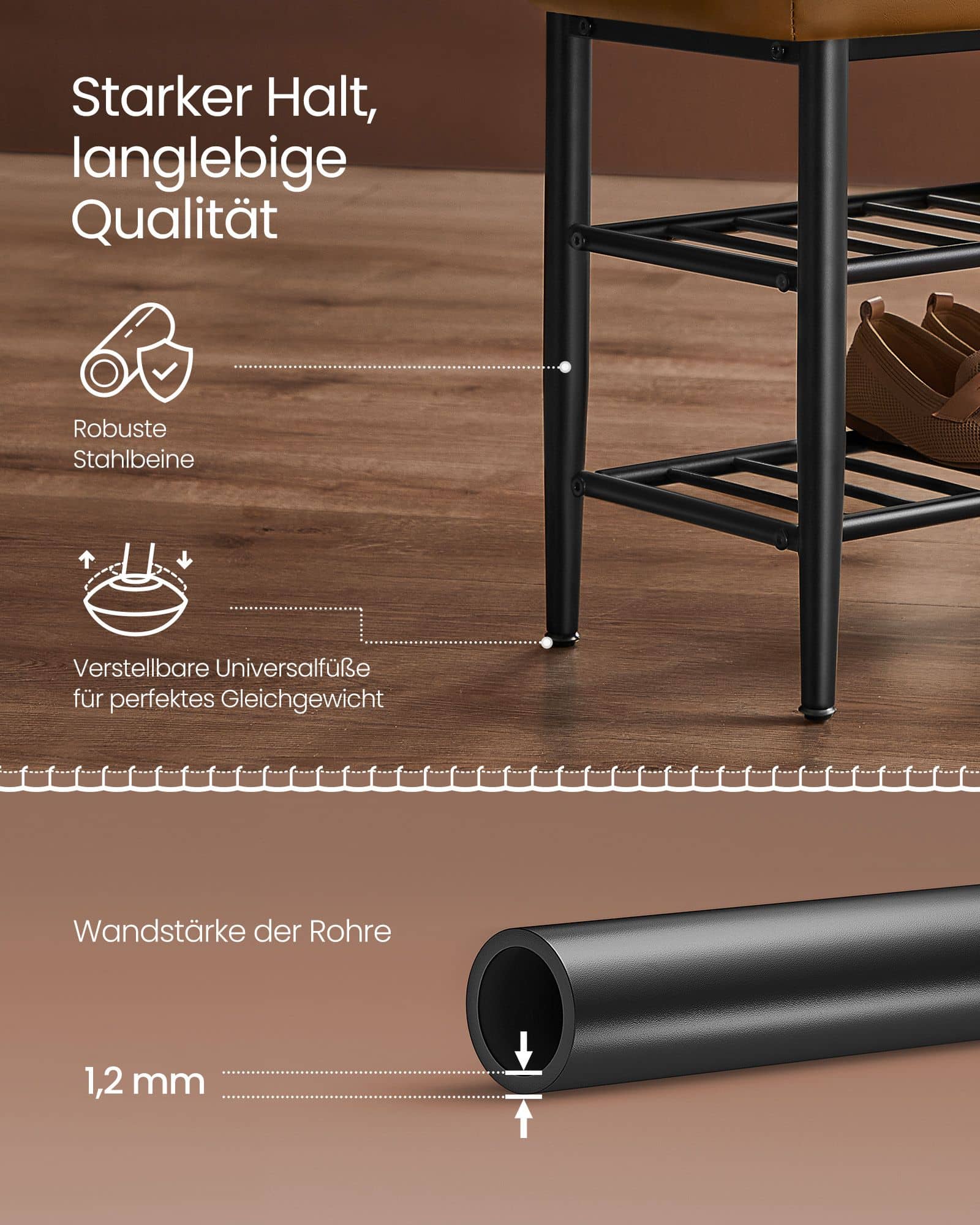 EKHO Kollektion Schuhbank mit Nähten 30 x 100 x 50 cm karamellbraun