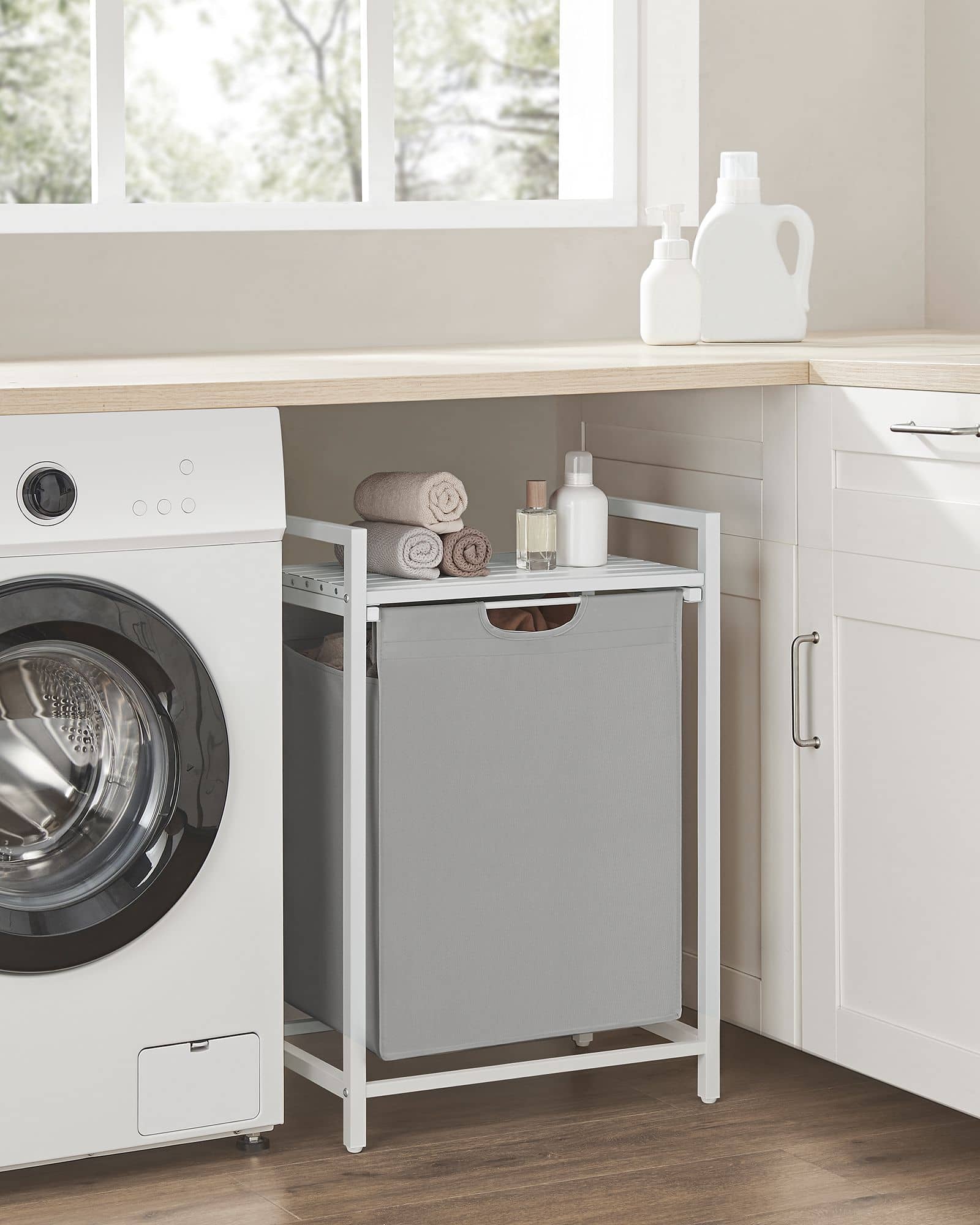 Wäschesammler mit Ablage aus Oxford-Gewebe 65 L taubengrau Wäschesammler mit Ablage aus Oxford-Gewebe 65 L taubengrau