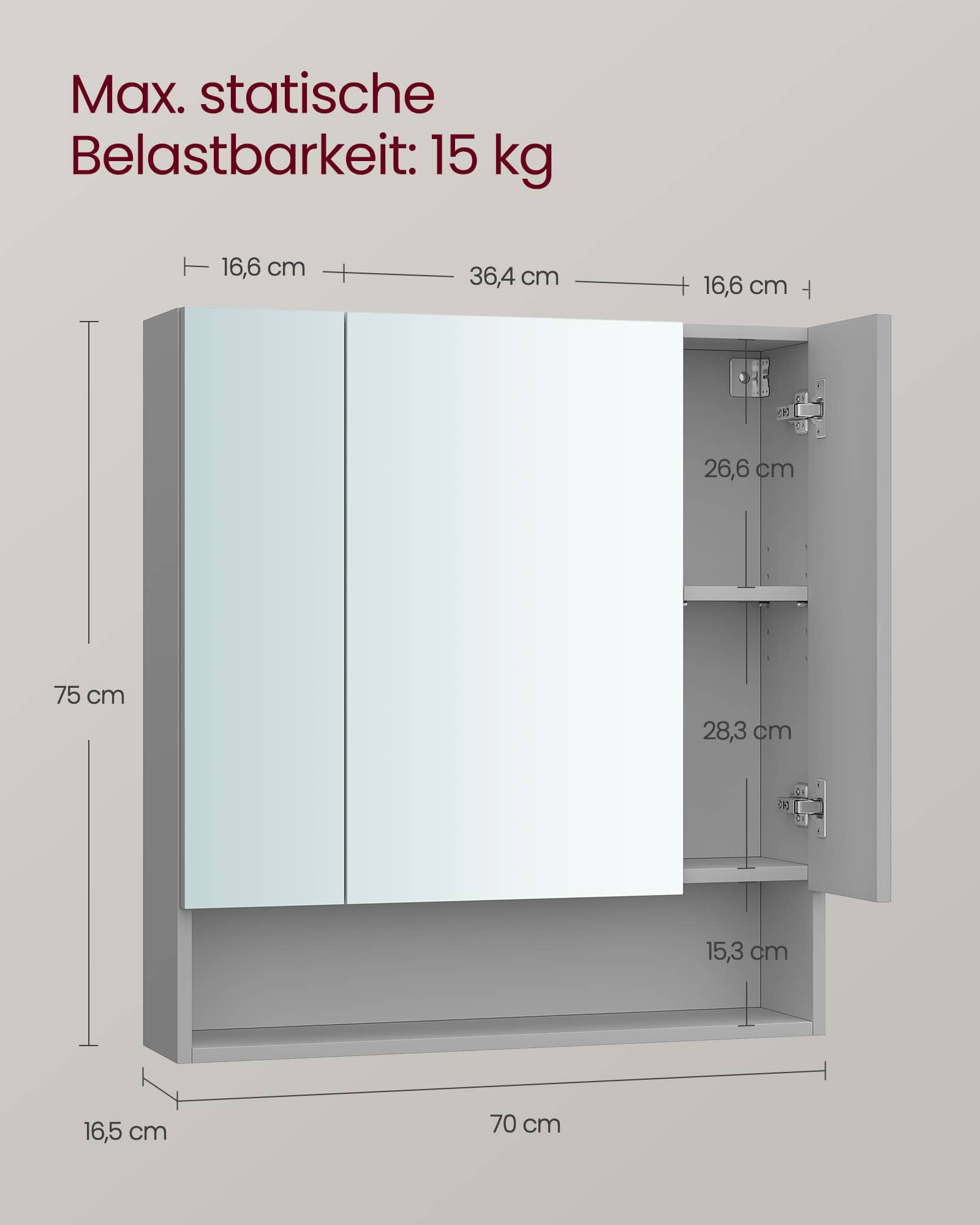 Badezimmerschrank mit 3 Türen 16,5 x 70 x 75 cm Badezimmerschrank mit 3 Türen 16,5 x 70 x 75 cm