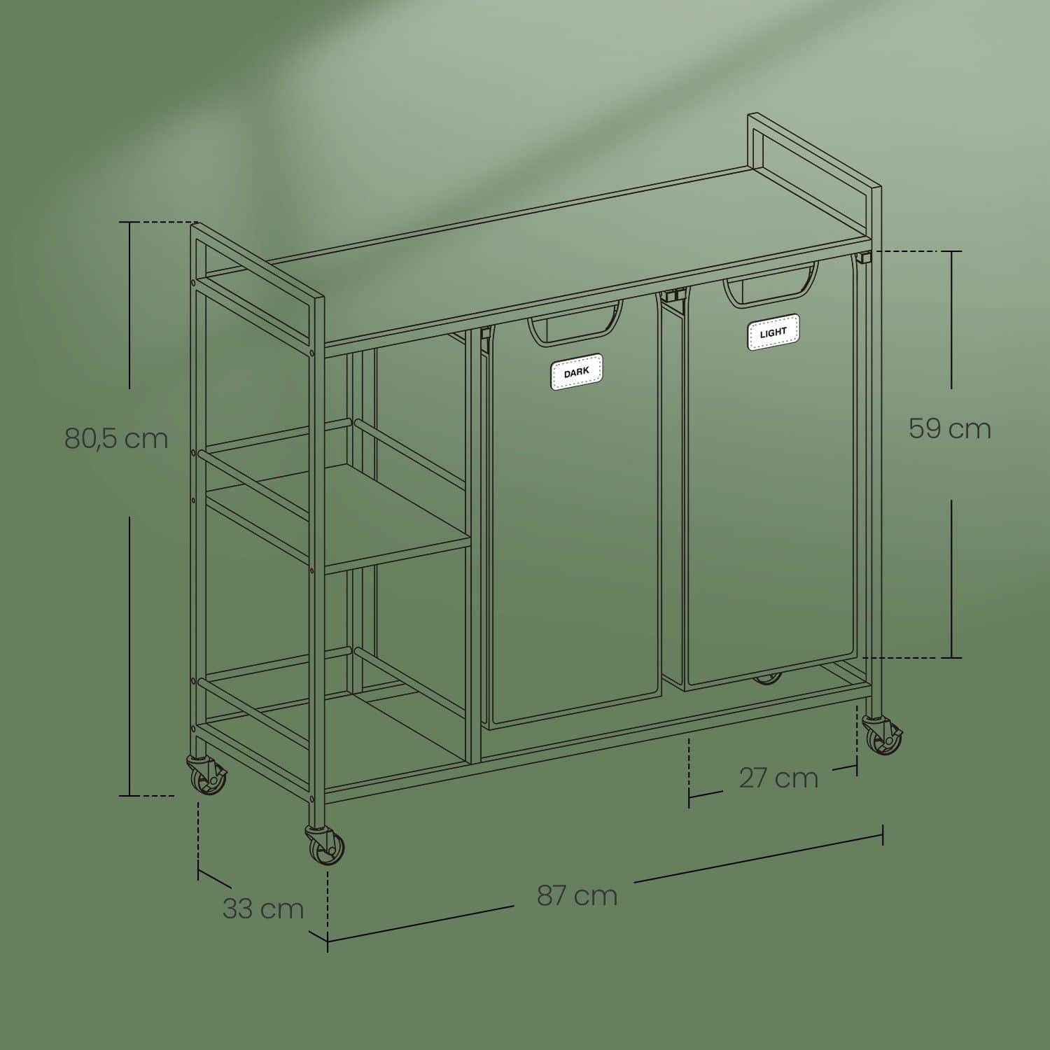 Wäschekorb 2 Fächer, Wäschesammler 100 L, Wäschesortierer