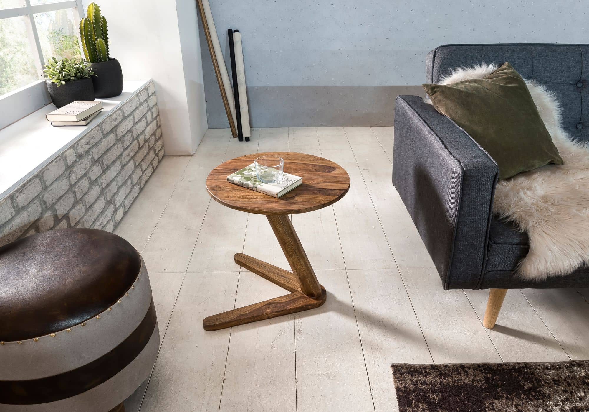 Beistelltisch BOHA Massivholz Sheesham Design Wohnzimmer-Tisch 45 x 45cm rund Nachttisch Natur-Holz Landhaus-Stil Beistelltisch BOHA Massivholz Sheesham Design Wohnzimmer-Tisch 45 x 45cm rund Nachttisch Natur-Holz Landhaus-Stil