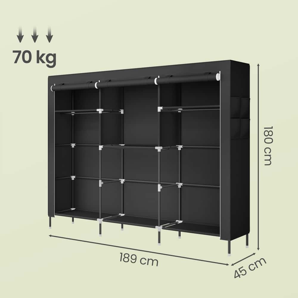 Stoffschrank mit Kleiderstange, Kleiderschrank mit Seitentaschen, Schrank für Schlafzimmer