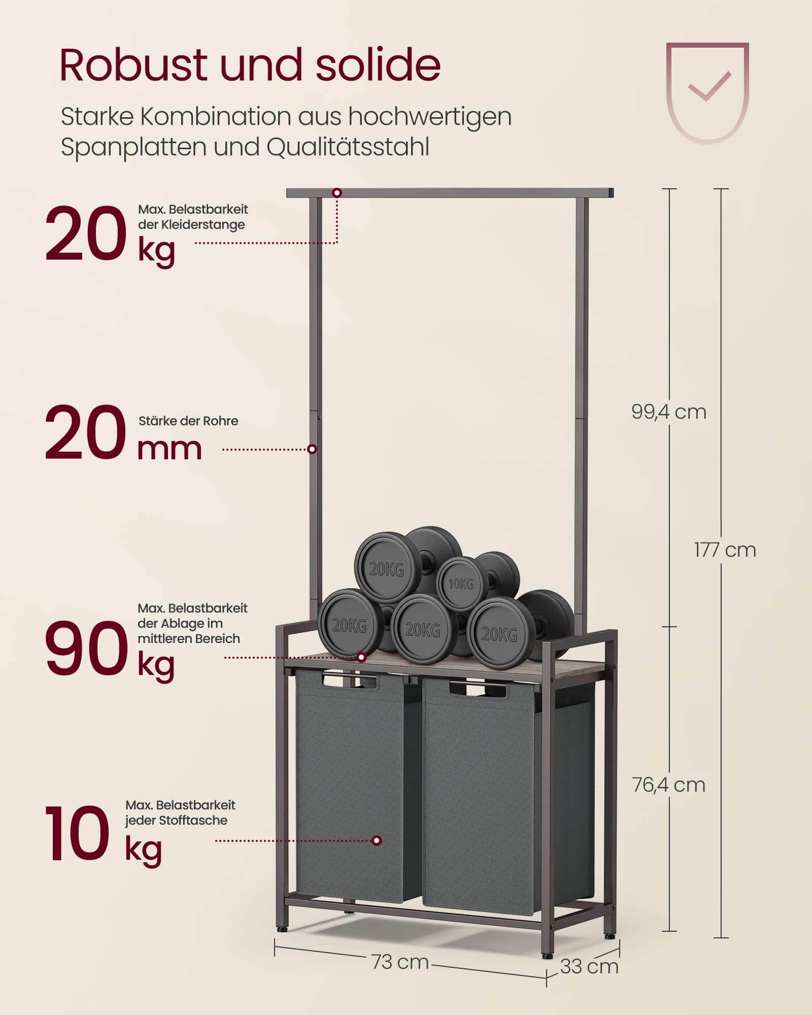 Wäschekorb 2 x 46 L greige meliert-schiefergrau Wäschekorb 2 x 46 L greige meliert-schiefergrau