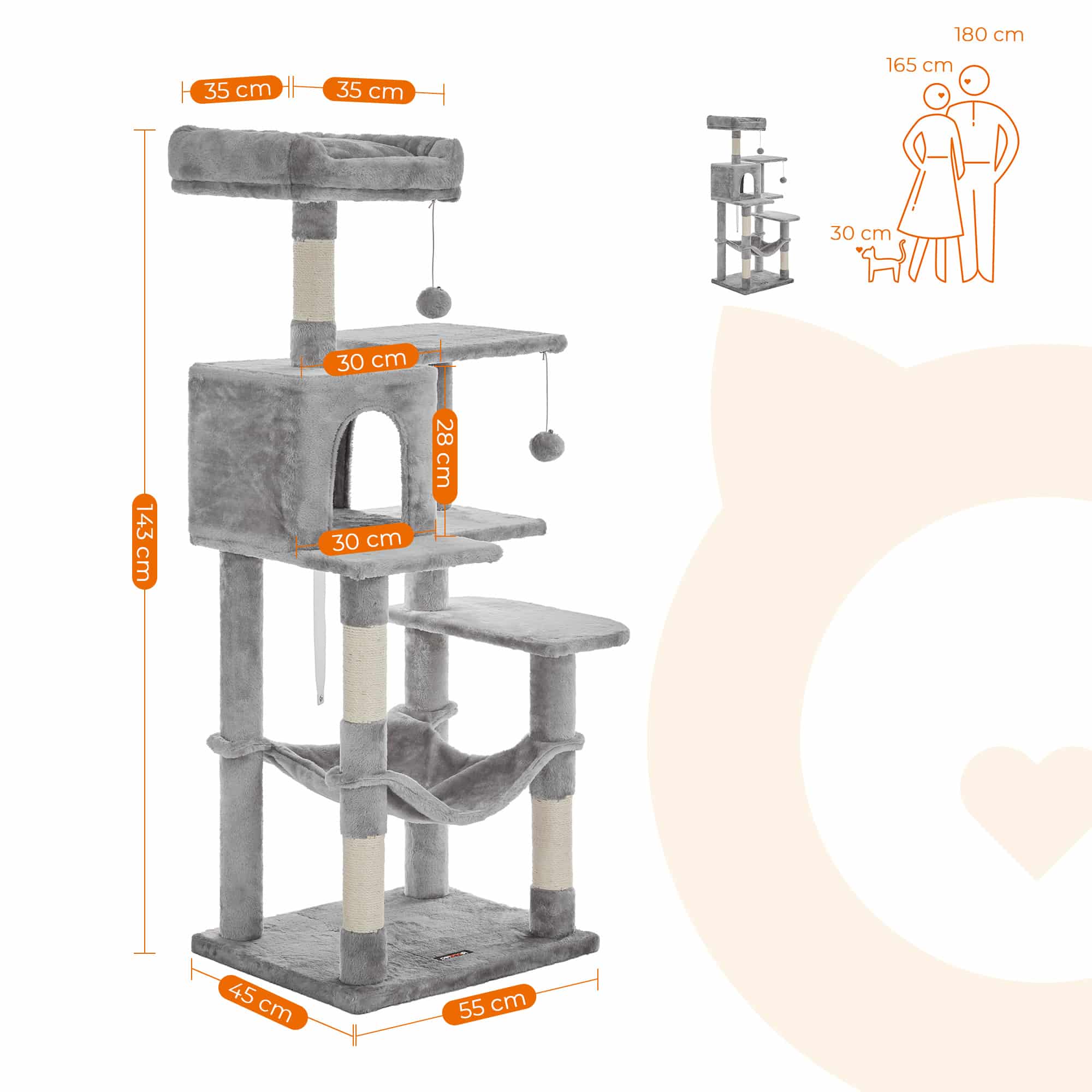 Katzenbaum mit Hängematte Hellgrau-B34PCT161W01 Katzenbaum mit Hängematte Hellgrau-B34PCT161W01