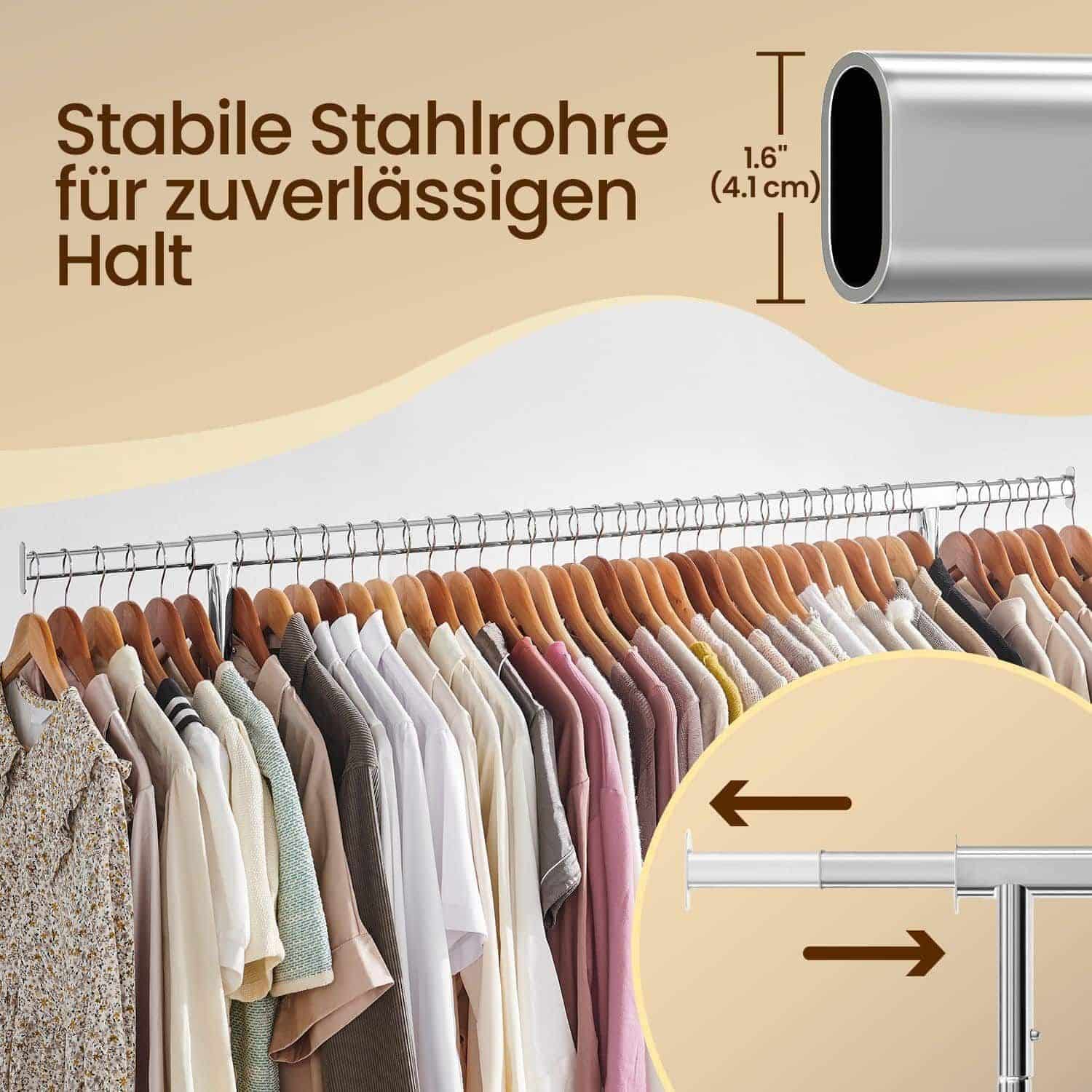 Kleiderständer auf Rollen, Garderobenständer, ausziehbare Kleiderstange