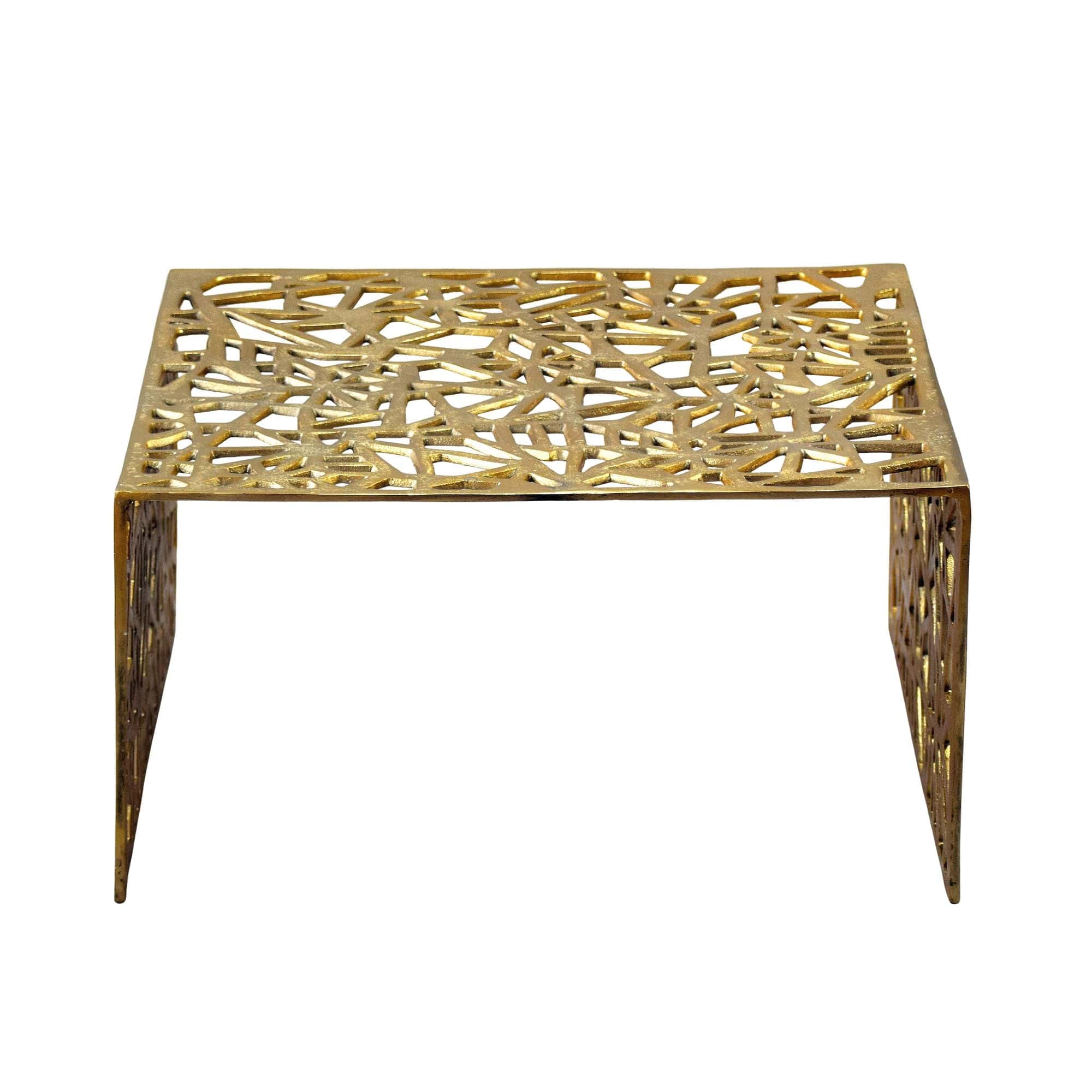 Couchtisch Aluminium Gold 60cm Quadratischer Sofatisch Metall - Wohnzimmertisch Alu modern mit Muster - Design Tisch niedrig - Loungetisch Beistelltisch Handmade