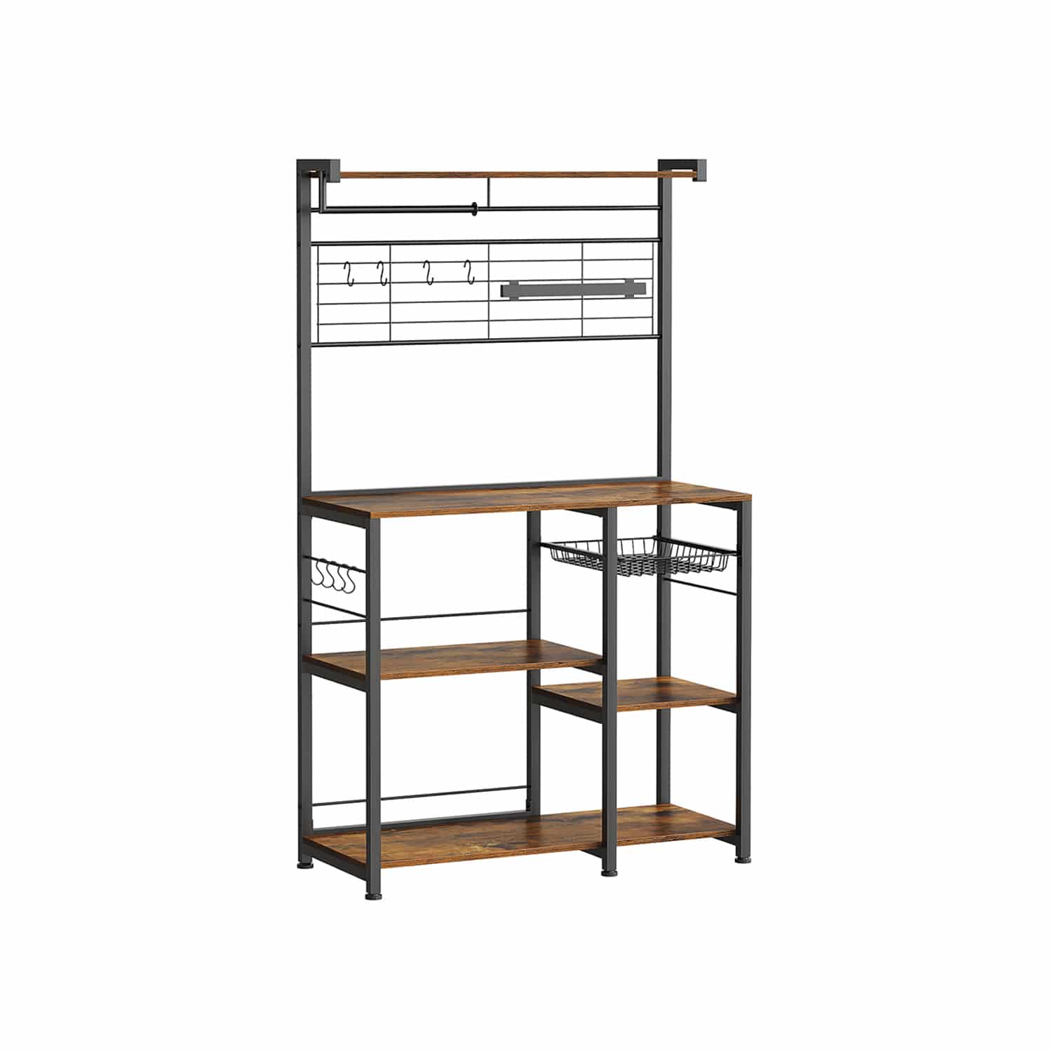 Küchenregal mit Magnetleiste für Messer und 12 Haken vintagebraun-schwarz