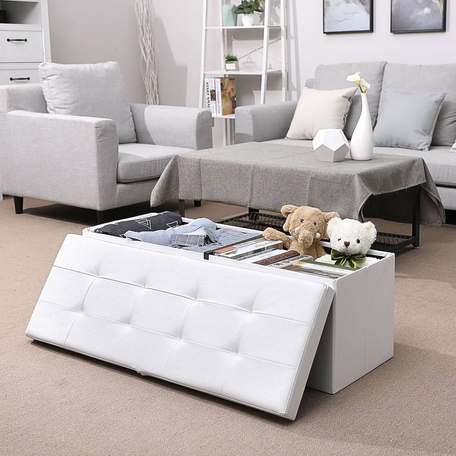 Sitzbank mit Klappdeckel 110 cm Weiß-LSF75WT Sitzbank mit Klappdeckel 110 cm Weiß-LSF75WT