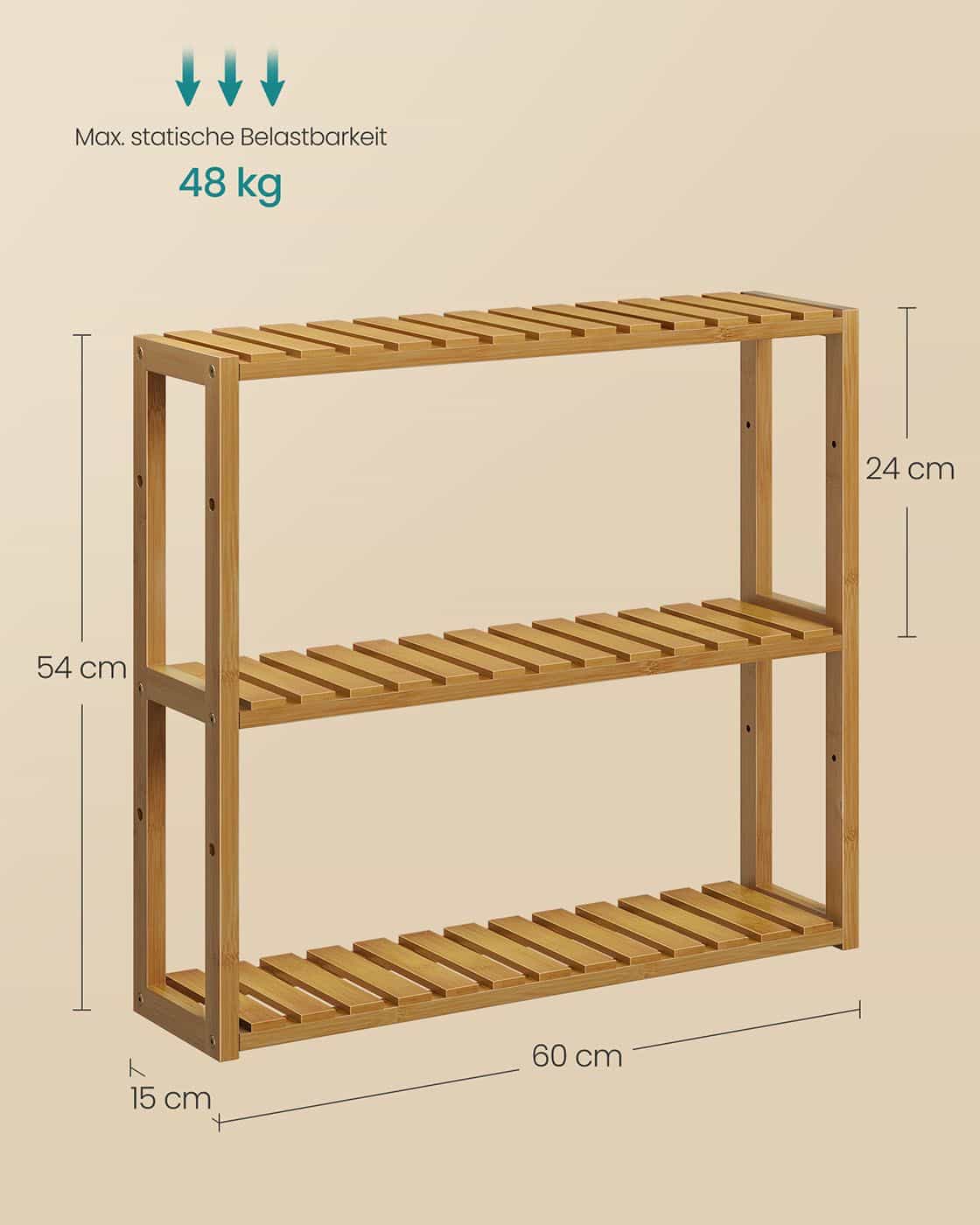 Badregal mit 3 verstellbaren Ablagen 15 x 60 x 54 cm, kaffeebraun Badregal mit 3 verstellbaren Ablagen 15 x 60 x 54 cm, kaffeebraun