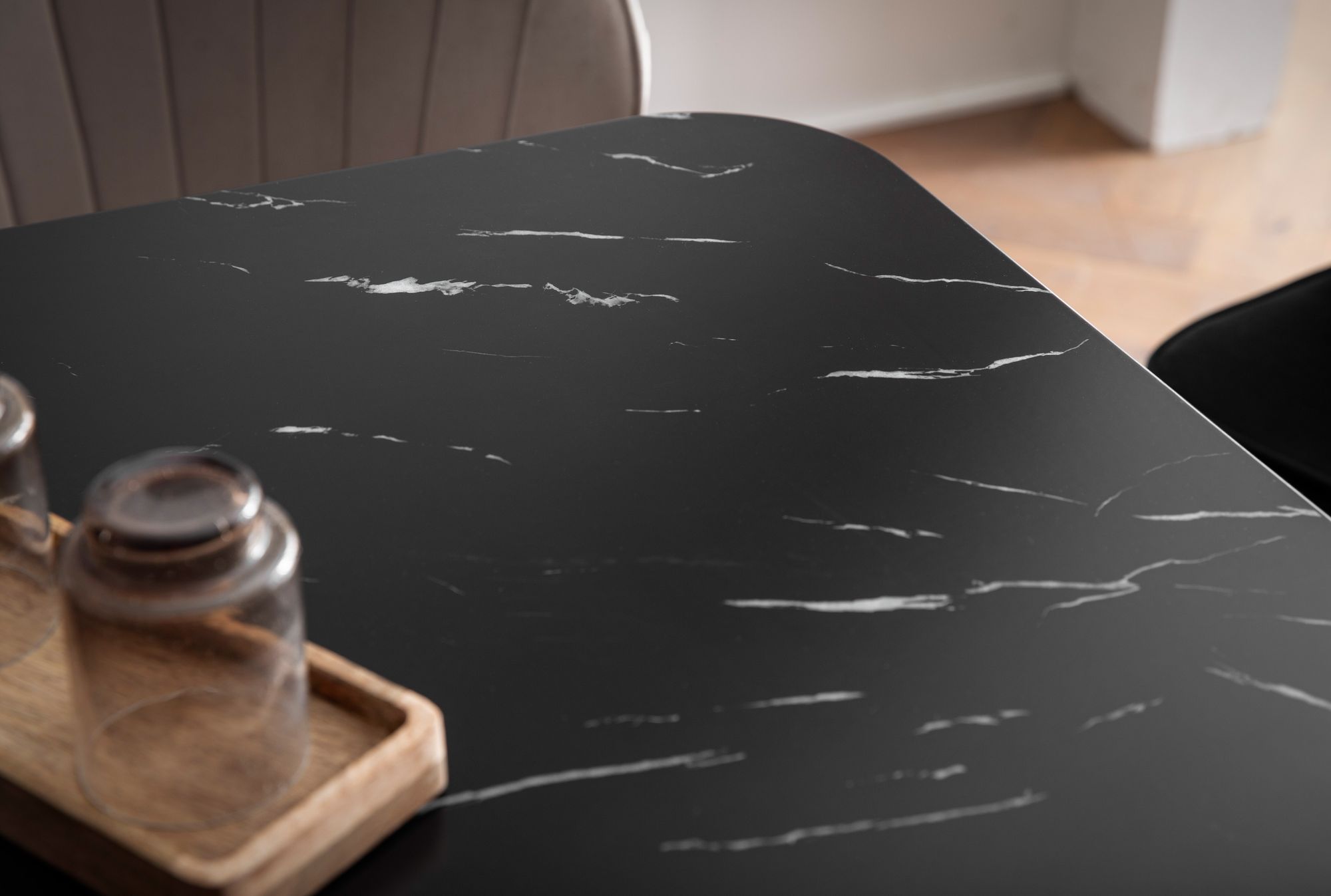 Esszimmertisch 200x90x76 cm Esstisch Schwarz in Marmor-Optik Modern