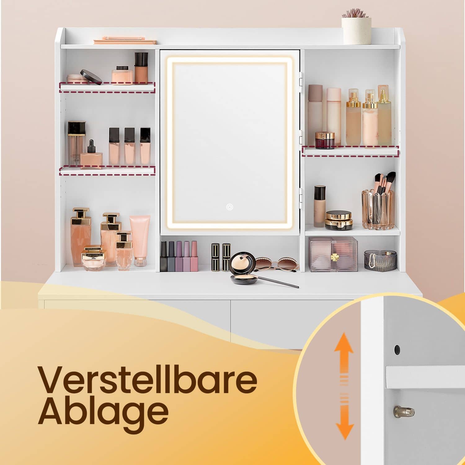 Frisiertisch, Kosmetiktisch mit Spiegel, LED-Licht