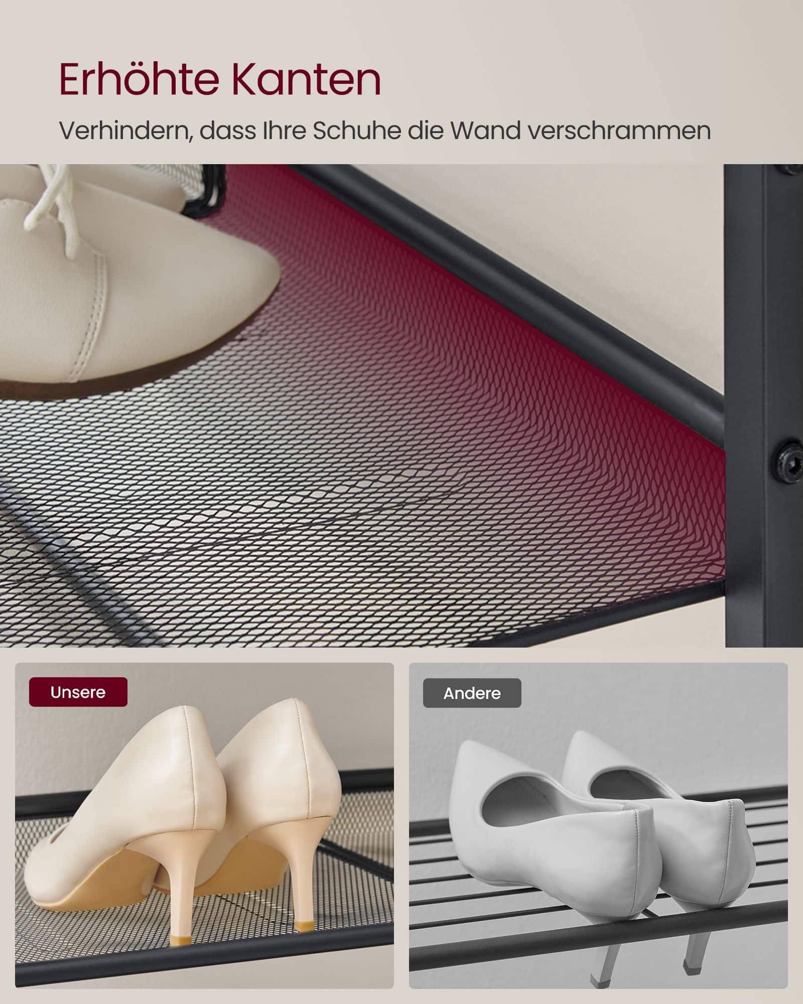 Schuhregal 5 Ebenen mit verstellbaren Gitterablagen