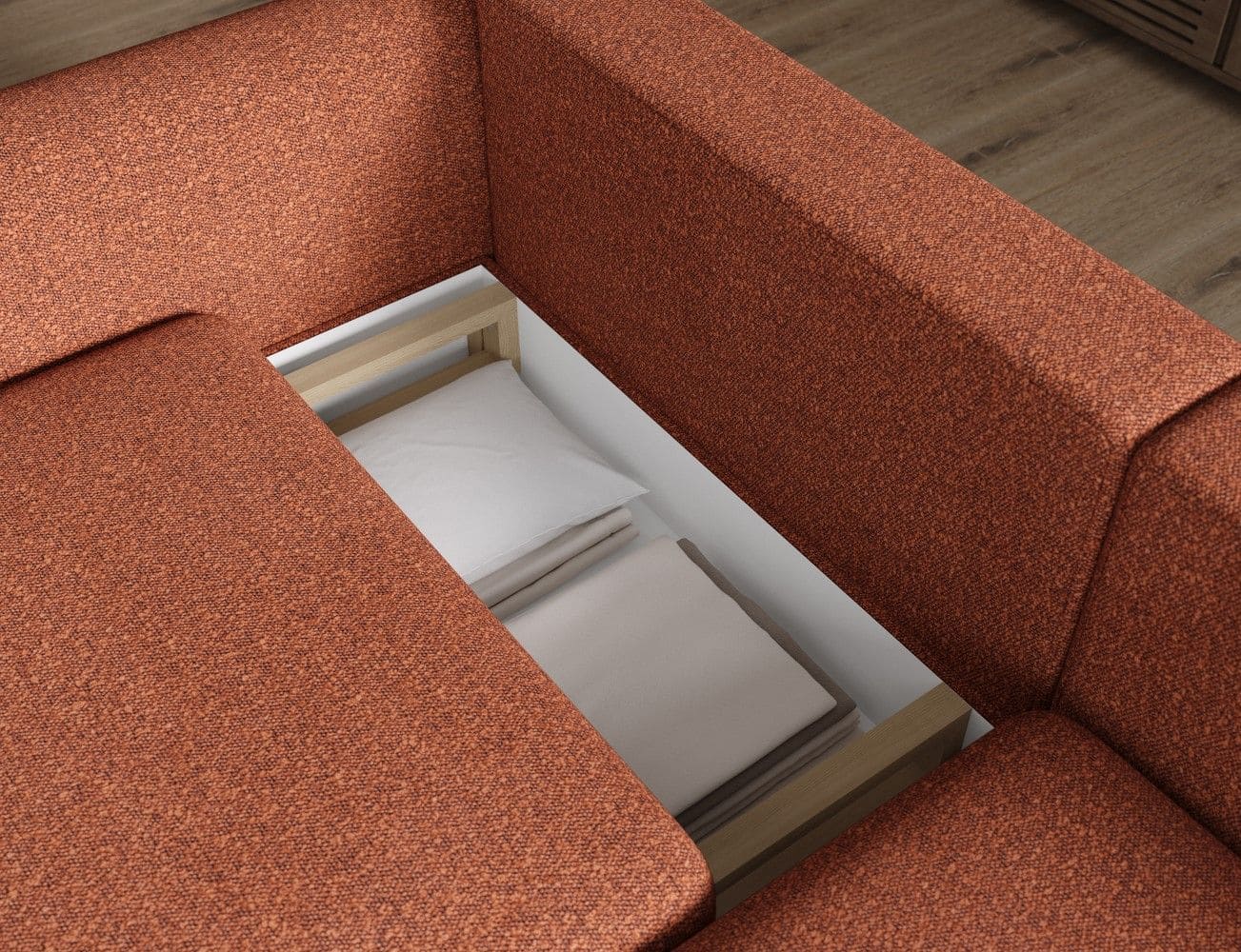 Ecksofa Acossta Jaffray Mikrofaser Ziegelrot mit Schlaffunktion