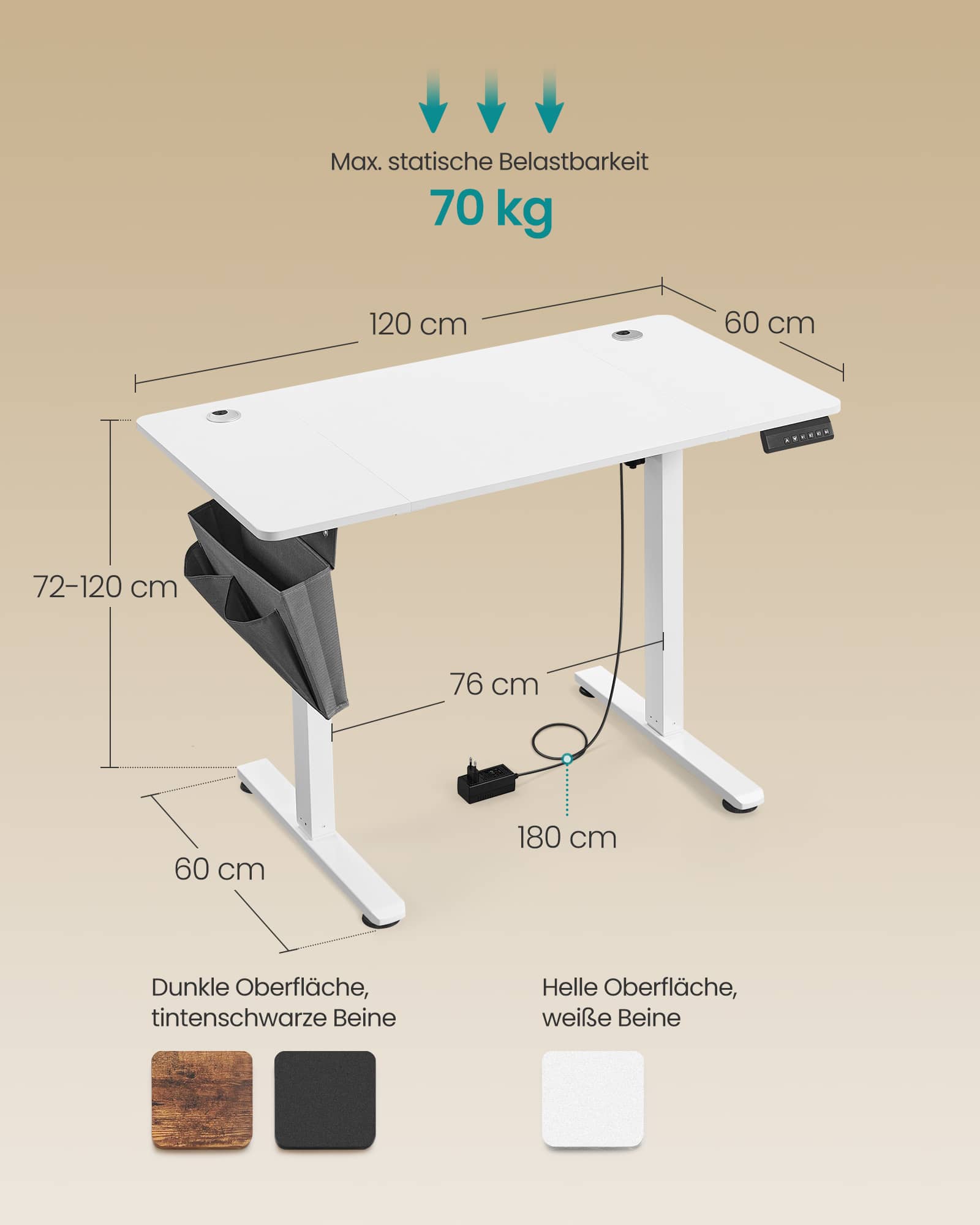 Höhenverstellbarer Schreibtisch elektrisch 60 x 120 x (72-120) cm Höhenverstellbarer Schreibtisch elektrisch 60 x 120 x (72-120) cm