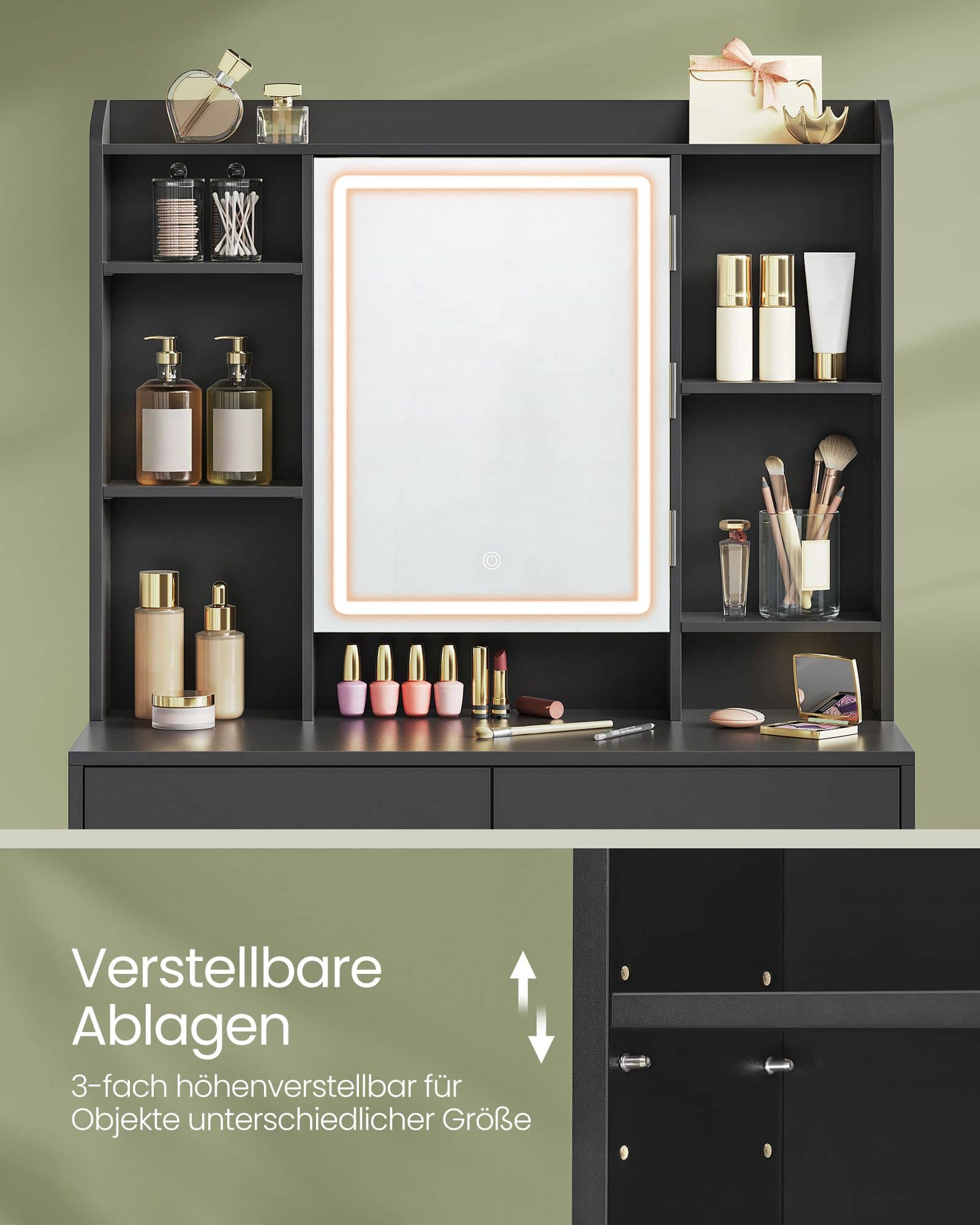 Schminktisch mit LED-Beleuchtung und Spiegel Schminktisch mit LED-Beleuchtung und Spiegel