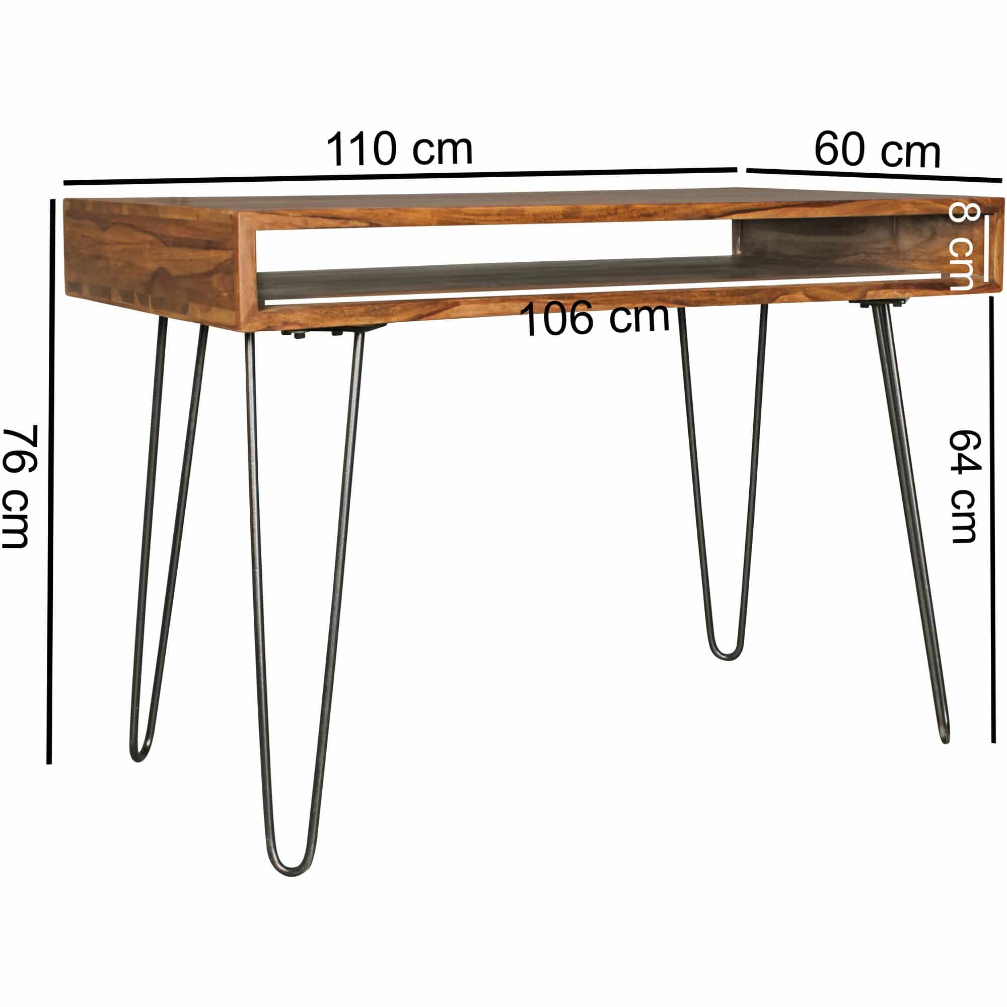 41901-WOHNLING-Schreibtisch-mit-Ablage-110x60x76-_2 Schreibtisch BAGLI braun 110 x 60 x 76 cm Massiv Holz Laptoptisch Sheesham Natur