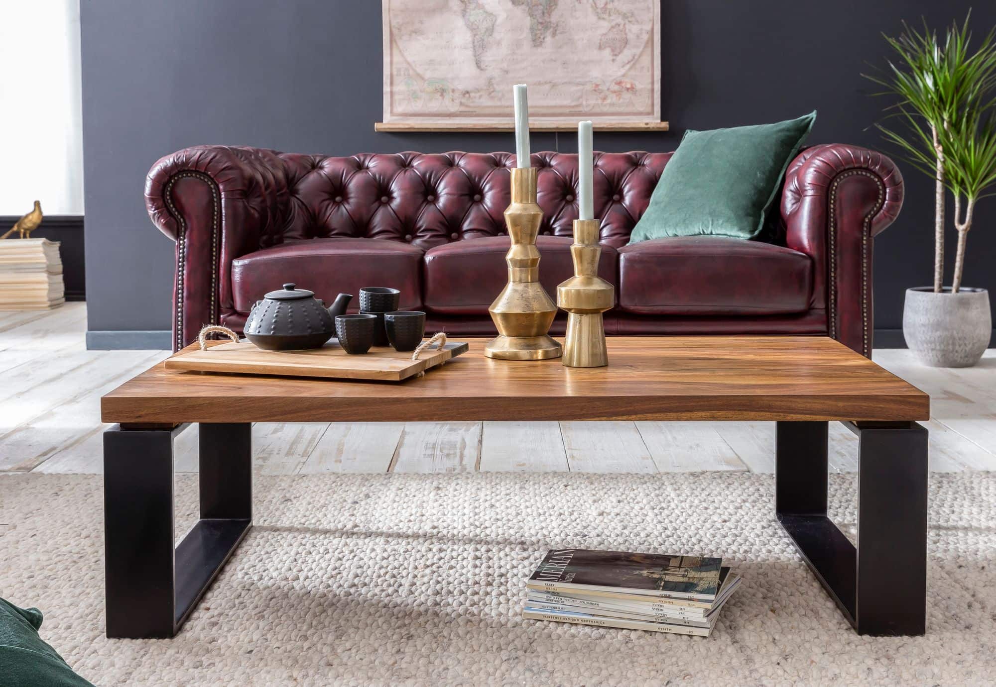 Couchtisch WL5.650 Sheesham 115x35x60 cm Massiv Holz Sofatisch mit Metallgestell Couchtisch WL5.650 Sheesham 115x35x60 cm Massiv Holz Sofatisch mit Metallgestell