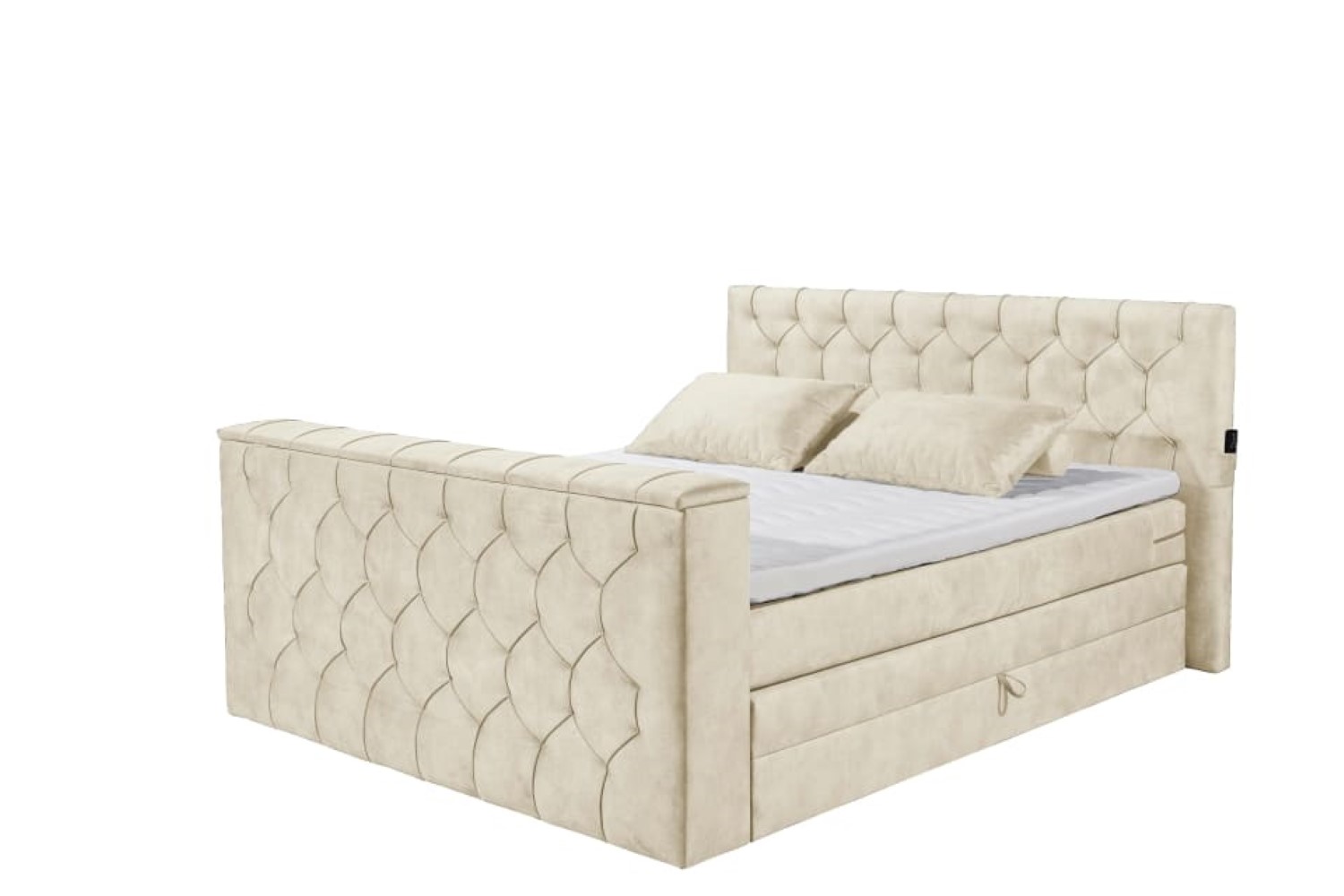 Boxspringbett Springdale - motorisierter TV-Halterung, geräumigem Bettkasten und Duo-Wendematratze H3/H4 - ED Exciting Design 