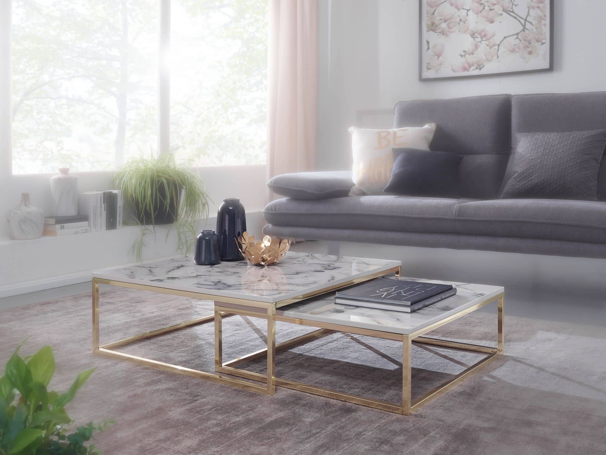 57299-Wohnling-Couchtisch-2er-Set-Marmoroptik-mit-Messing-Gestell-WL6-246-WL6-246_1 Design Couchtisch Set – 2er Weiß Marmor-Optik 75/65 cm