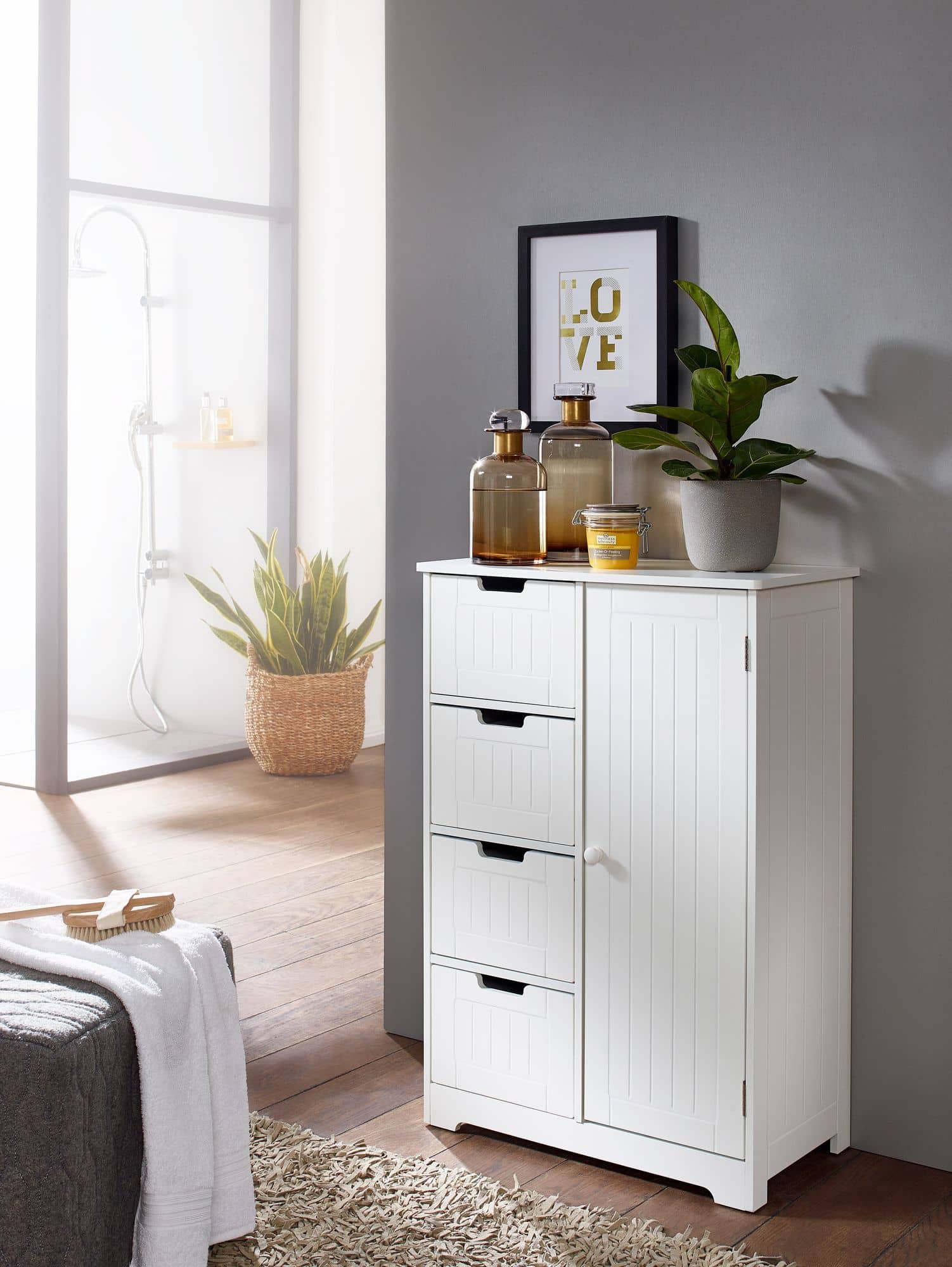 Design Badschrank PATTI Landhaus-Stil MDF-Holz 56 x 83 x 30 cm weiß Design Badschrank PATTI Landhaus-Stil MDF-Holz 56 x 83 x 30 cm weiß