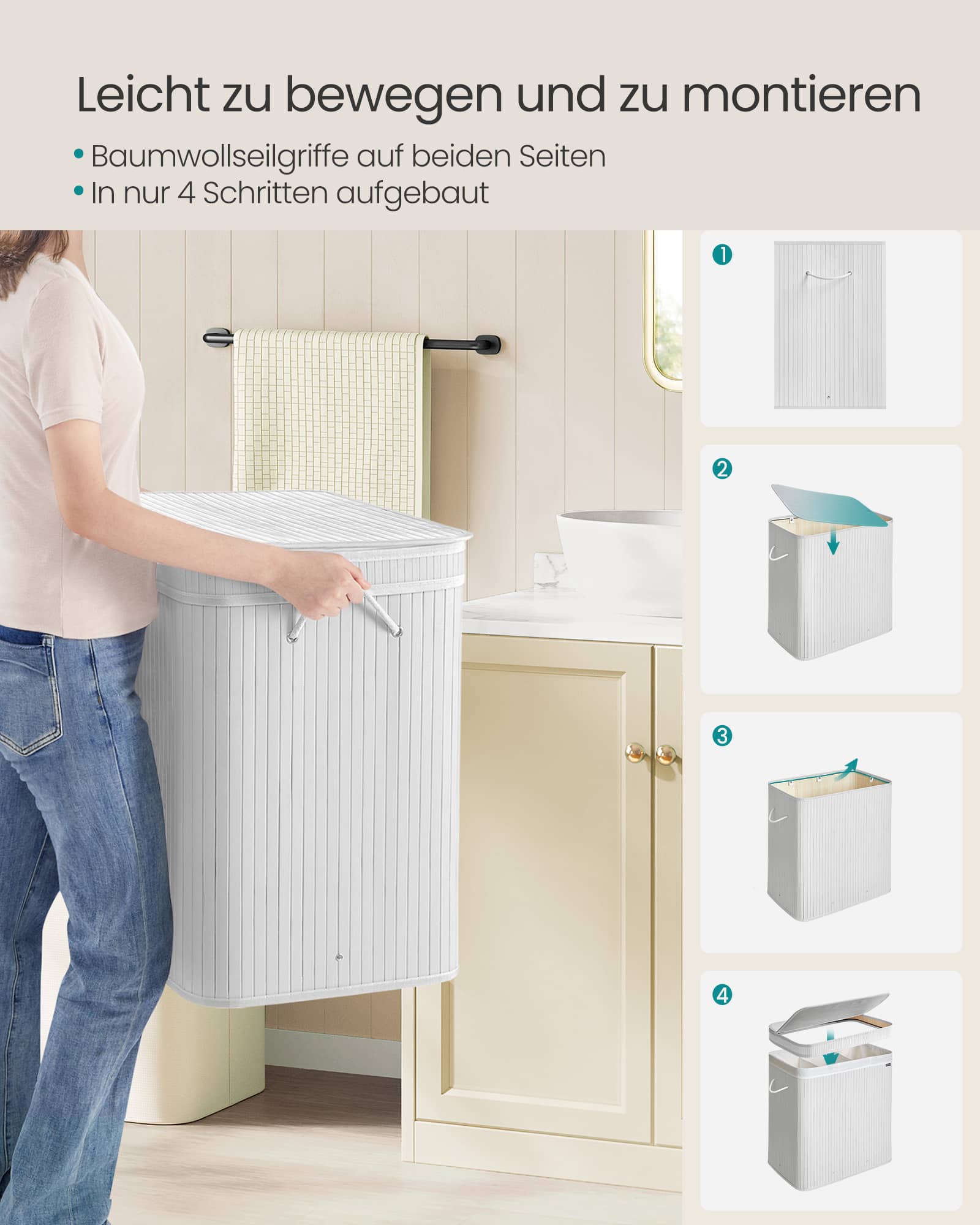 Wäschekorb mit Deckel aus Bambus 150 Liter wolkenweiß Wäschekorb mit Deckel aus Bambus 150 Liter wolkenweiß