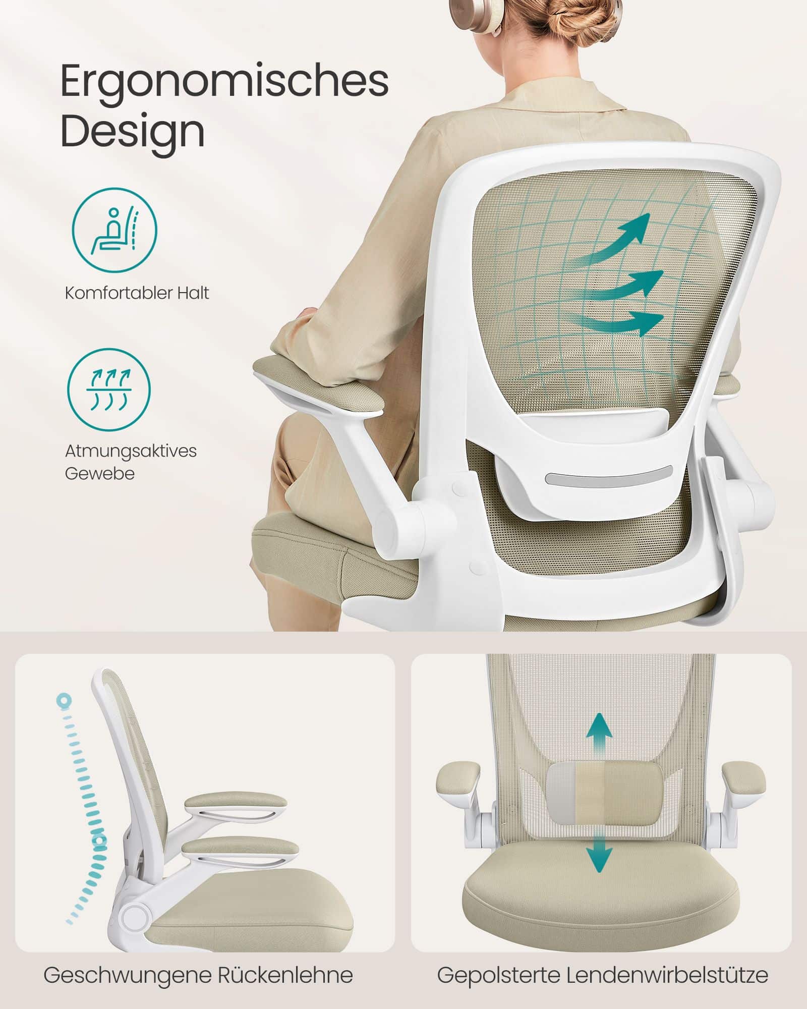 Bürostuhl mit Netzbespannung und gepolsterter Lendenstütze Bürostuhl mit Netzbespannung und gepolsterter Lendenstütze