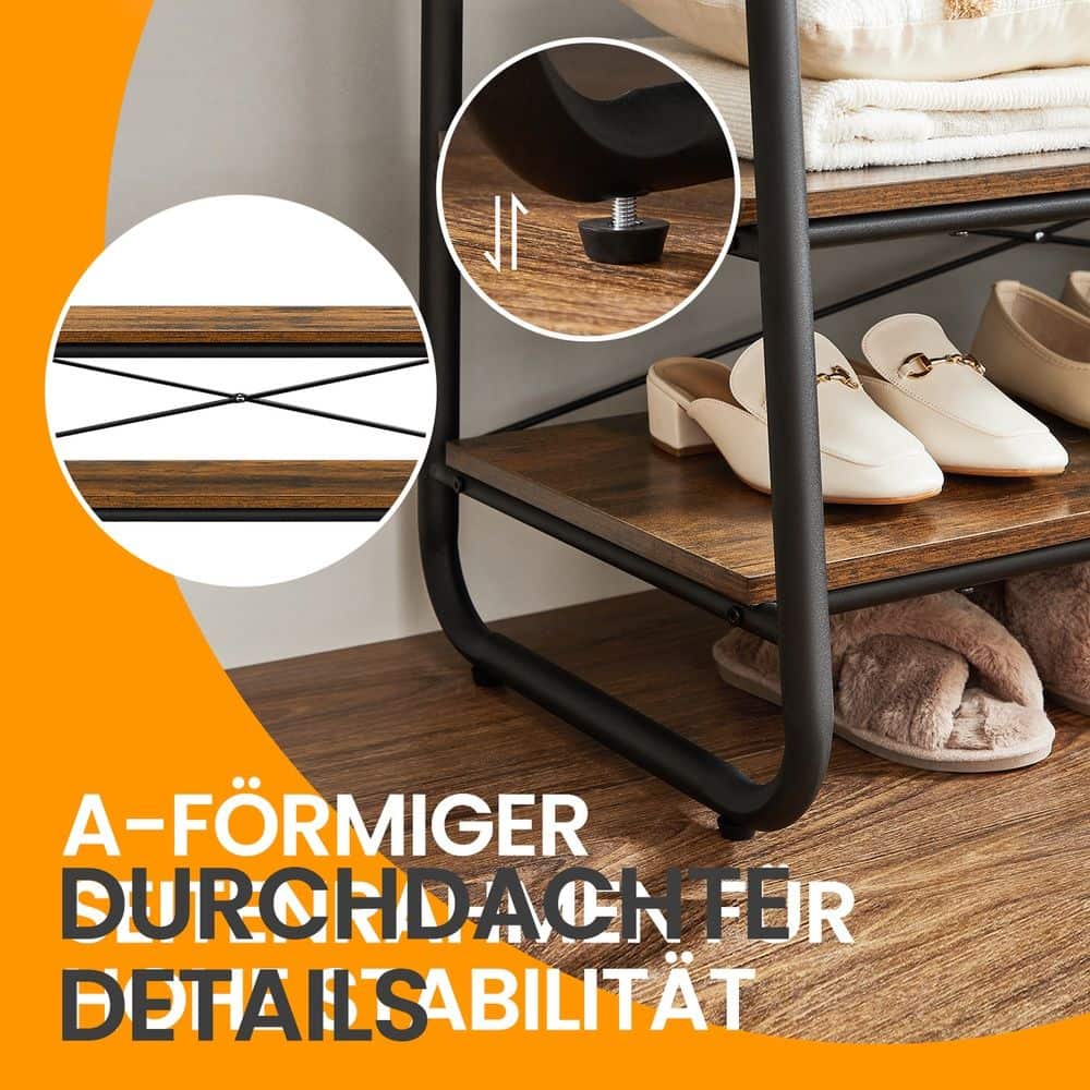 Kleiderständer, Garderobenständer mit 2 Ablagen, 6 Haken in S-Form Kleiderständer, Garderobenständer mit 2 Ablagen, 6 Haken in S-Form