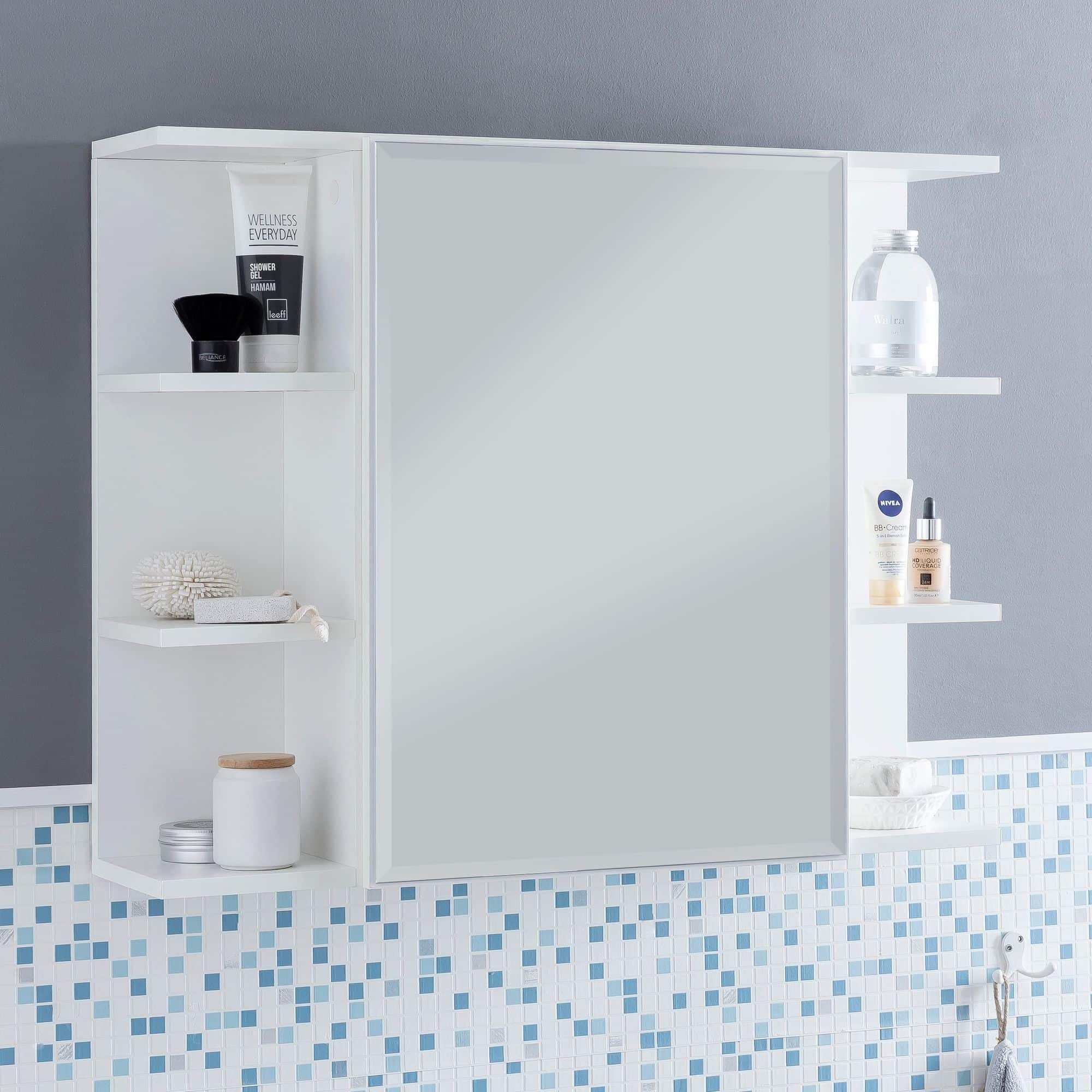 47559-WOHNLING-Haengeschrank-BUBBLE-80x21x64-cm-W_1 Hängeschrank WL5.754 Weiß 80x64,5x20cm Spanplatte Spiegelschrank Modern