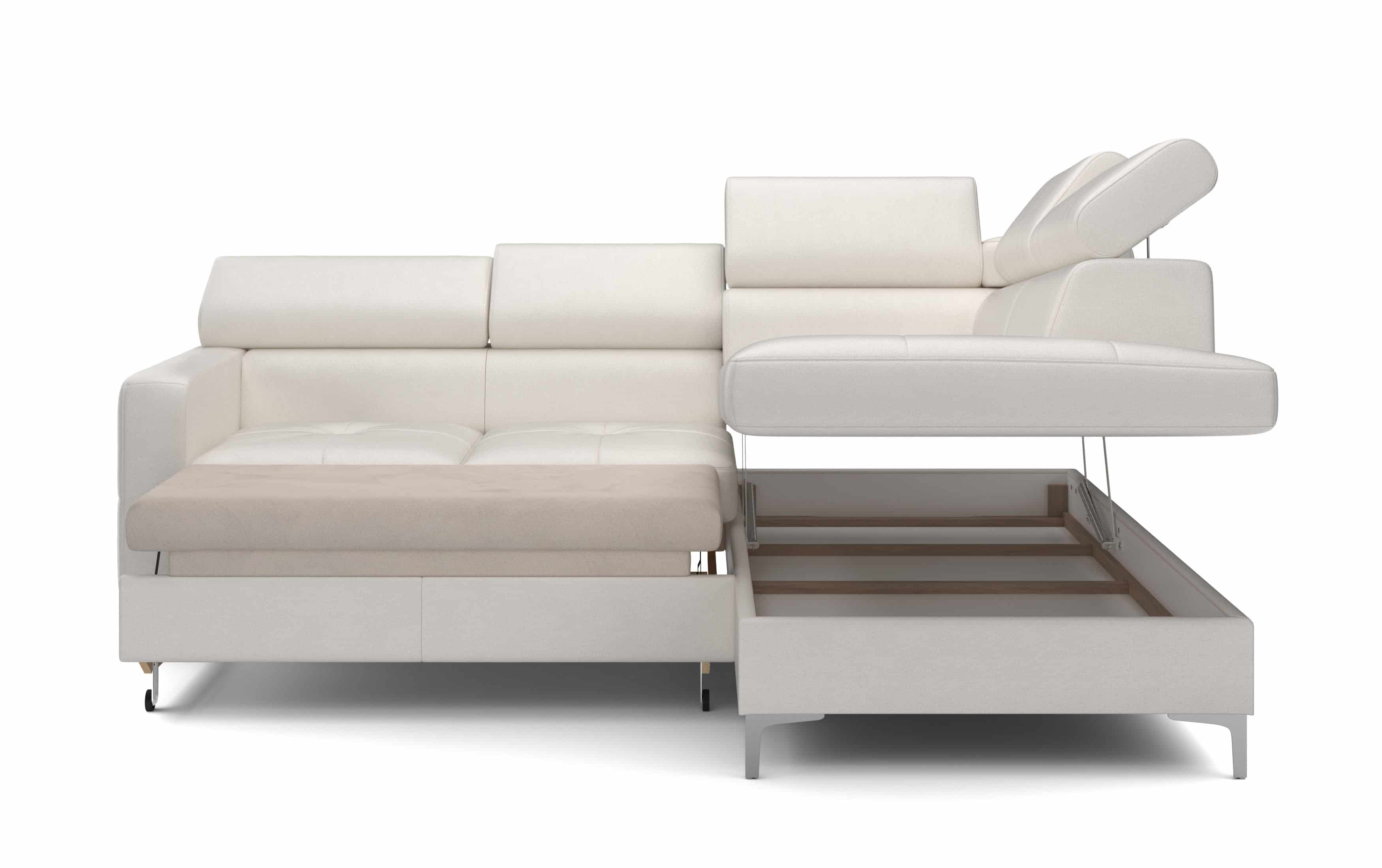 Echtleder Ecksofa Sammy mit Schlaffunktion & Bettkasten - Cotta