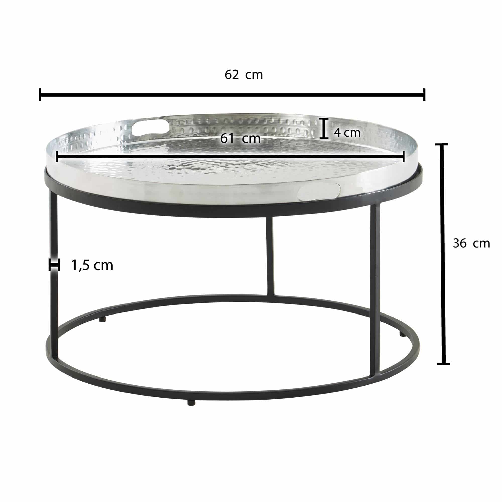 74530-Wohnling-Couchtisch-silber-schwarz-60x60x35-cm-WL6-692-2 Couchtisch Hammerschlag Metall 62x62x36 cm Sofatisch Aluminium Silber Schwarz