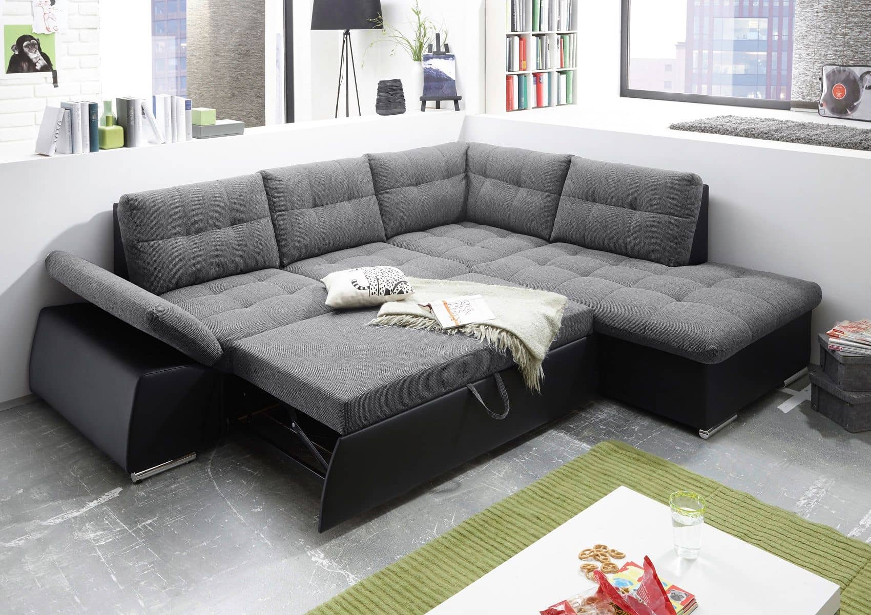 Ecksofa Jakarta Schwarz | Anthrazit – Modernes Sofa mit Schlaffunktion & Kissen | ED Exciting Design Ecksofa Jakarta Schwarz | Anthrazit – Modernes Sofa mit Schlaffunktion & Kissen | ED Exciting Design