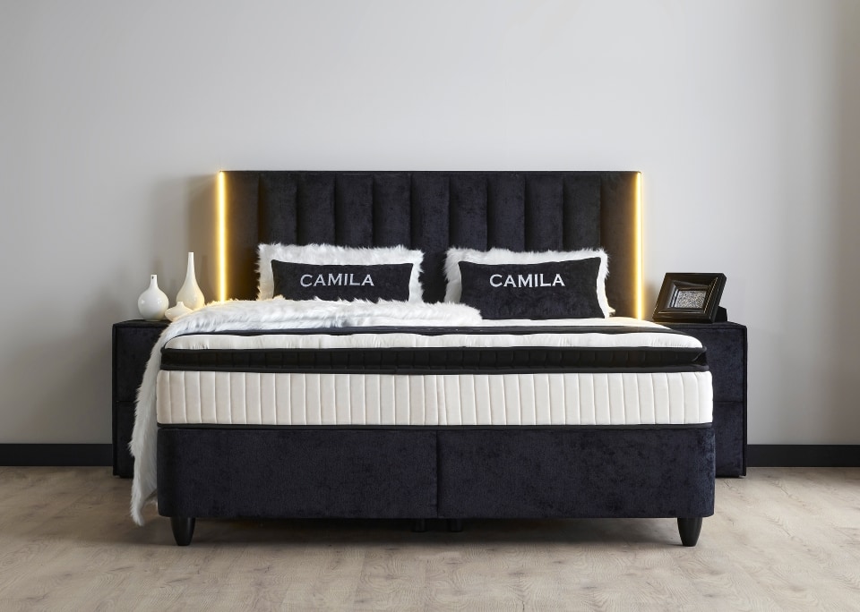 0haHOLjHd5bVoD ABC Bedding: Camila Boxspringbett mit Mikrofaserbezug in Schwarz