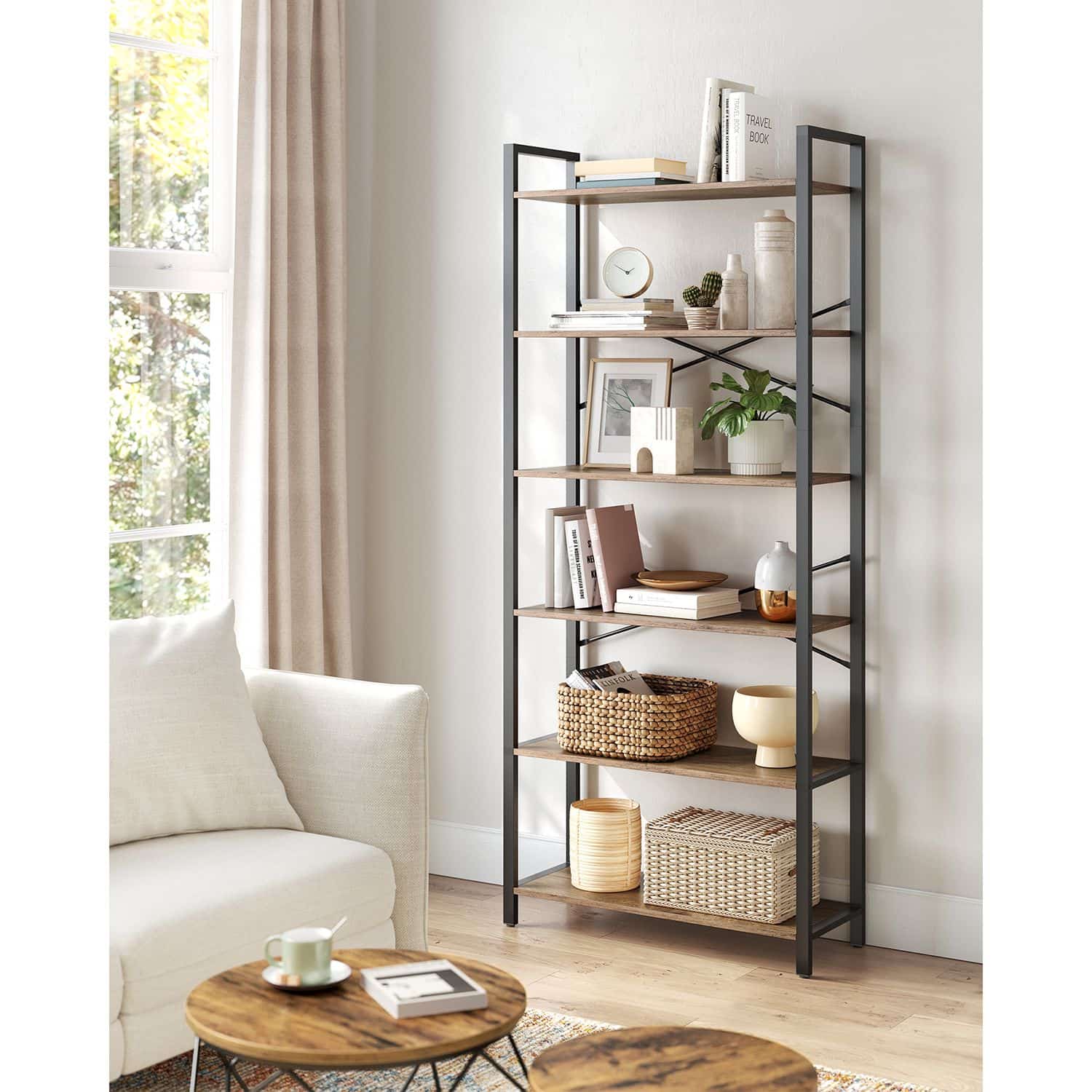 Bücherregal 6 Ebenen 30 x 80 x 186 cm dunkelwalnussfarben-schwarz-LLS082B48 Bücherregal 6 Ebenen 30 x 80 x 186 cm dunkelwalnussfarben-schwarz-LLS082B48