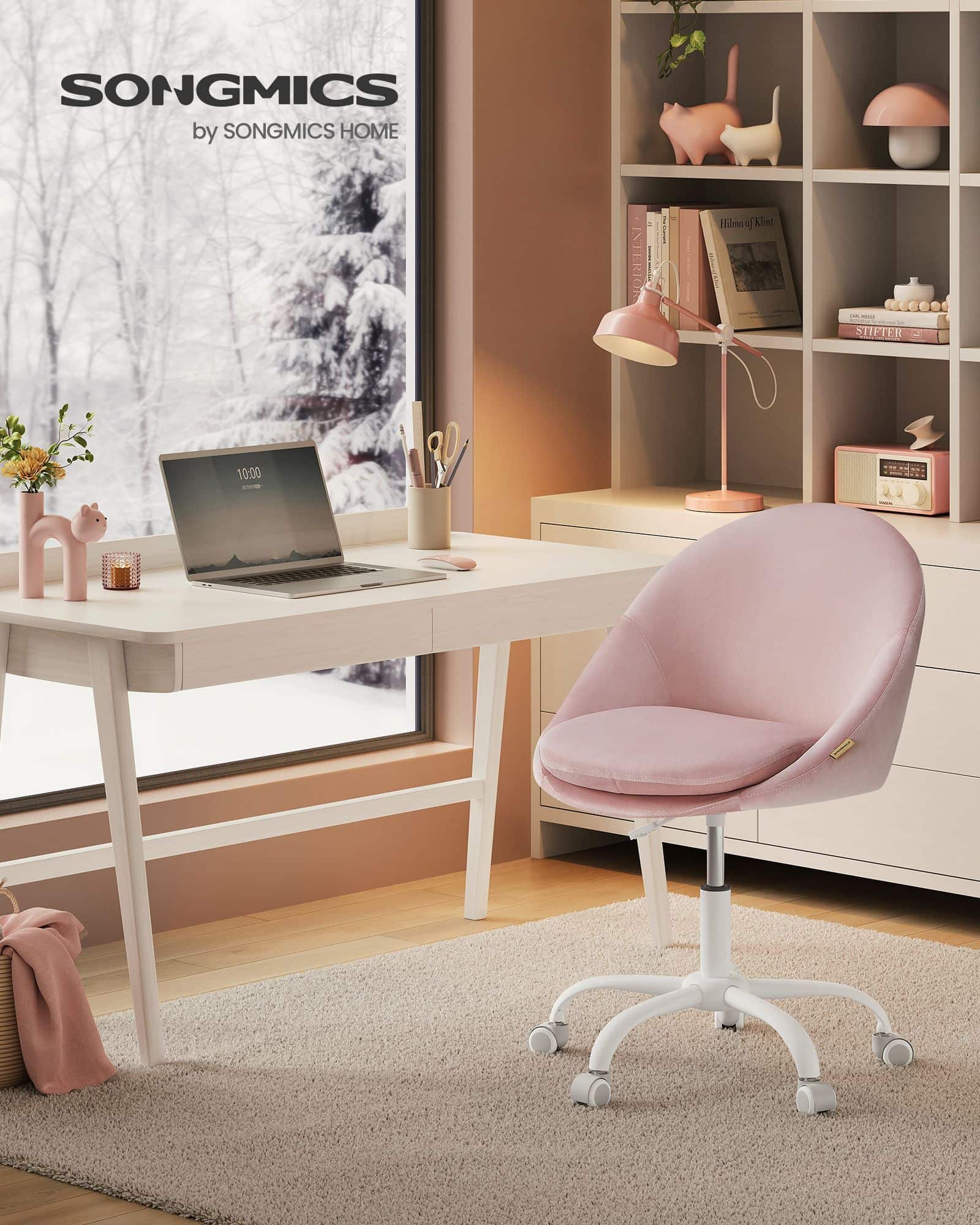 Bürostuhl aus Samt höhenverstellbar und pastellrosa-OBG020R02 Bürostuhl aus Samt höhenverstellbar und pastellrosa-OBG020R02