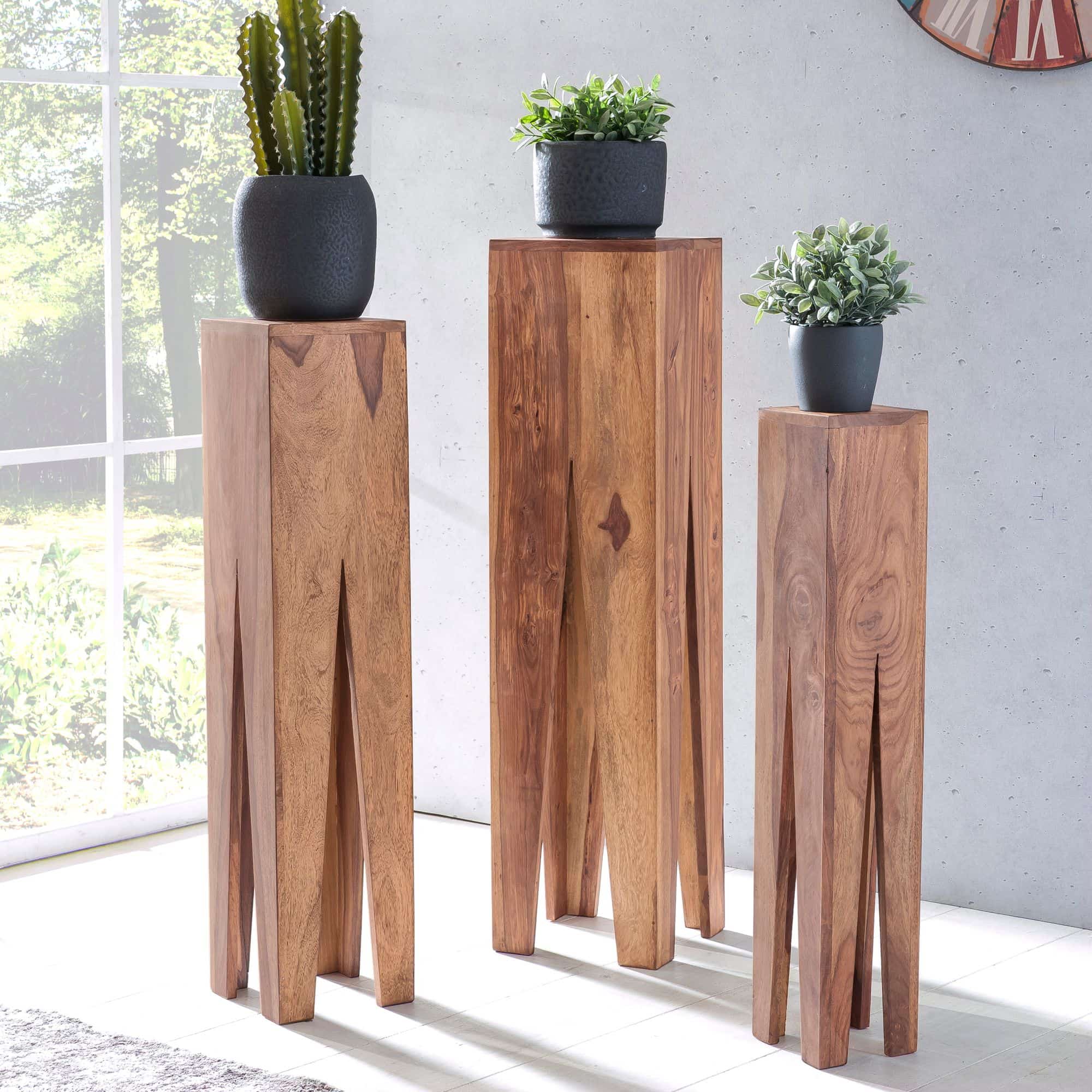 38579-WOHNLING-Beistelltisch-3er-Set-KADA-Massiv_10mDtHVOYMqitbl Beistelltisch 3er Set Massivholz Akazie Wohnzimmer-Tisch Design Säulen Landhausstil Couchtisch quadratisch