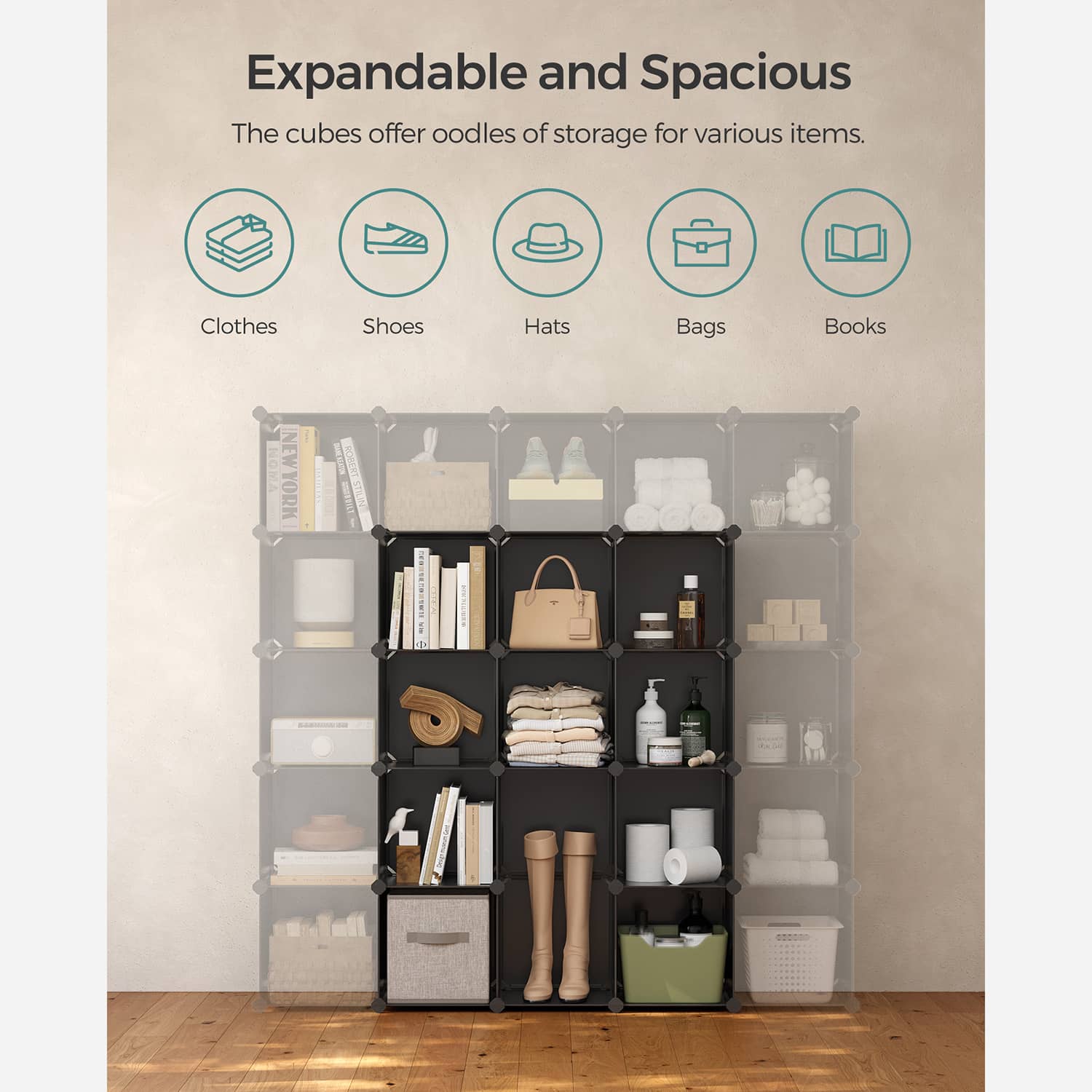 Steckregalsystem 16 Würfel Schwarz