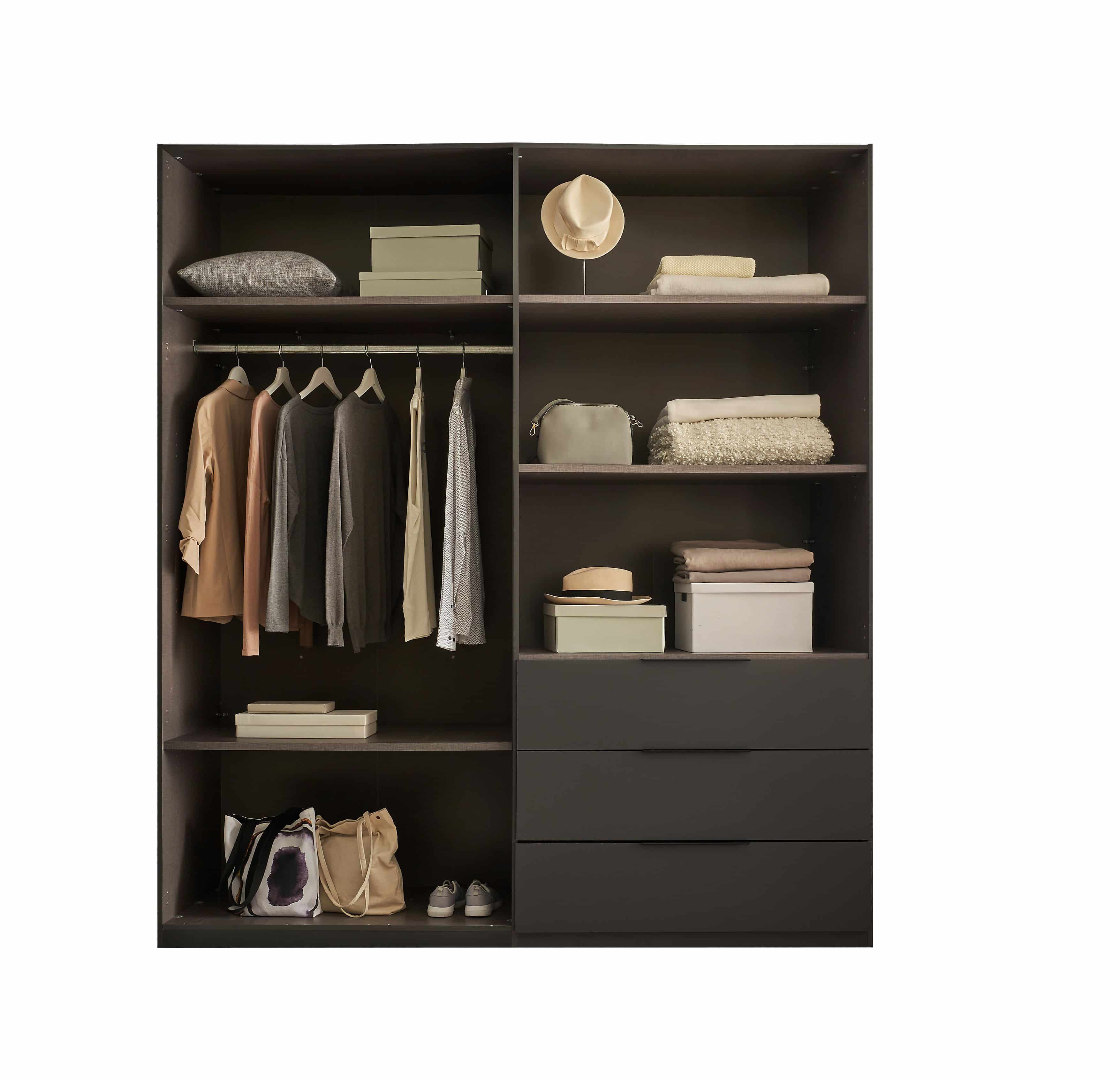 Kombi-Kleiderschrank Nuka von SchlafKONTOR – 4 Türen, 3 Schubladen, moderner Kleiderschrank in graphit & hellgrau Kombi-Kleiderschrank Nuka von SchlafKONTOR – 4 Türen, 3 Schubladen, moderner Kleiderschrank in graphit & hellgrau