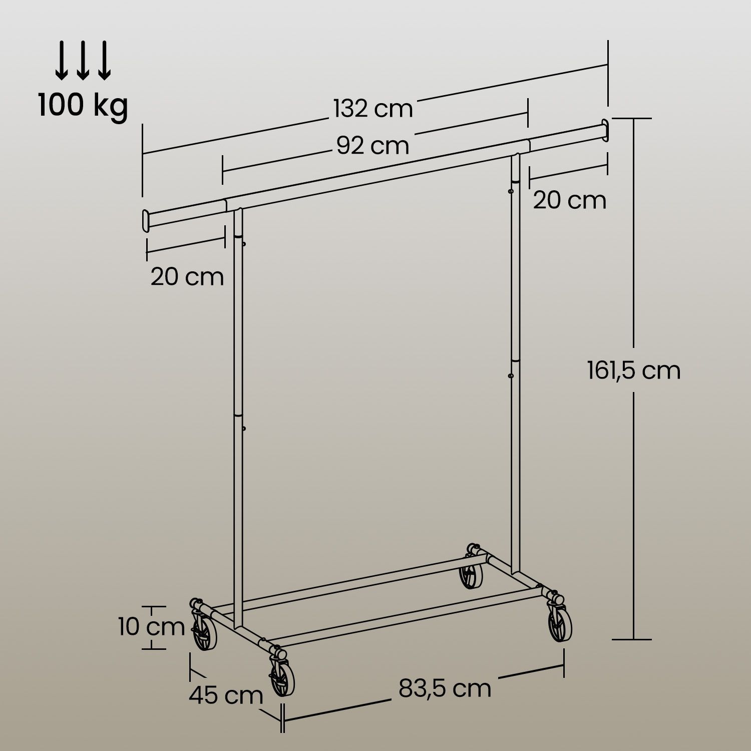 Kleiderständer auf Rollen, Schwerlast-Garderobenständer, ausziehbare Kleiderstang
