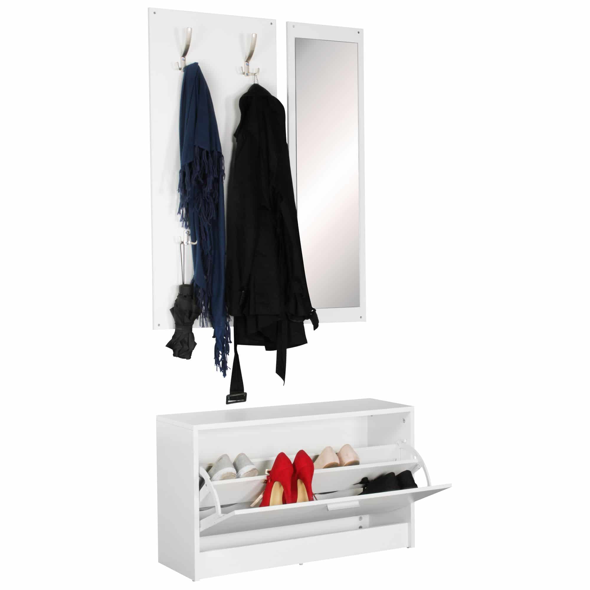 44696-WOHNLING-Garderobe-mit-Spiegel-weiss-WL5-166 Wand-Garderobe SALERNO mit Spiegel & Schuhschrank Spanplatte weiß