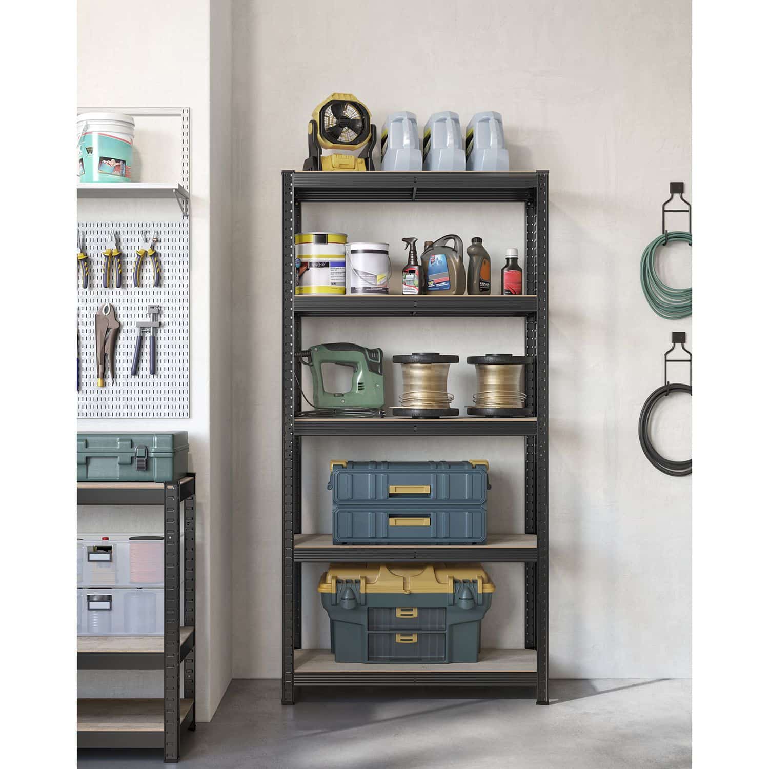 Standregal verstellbar mit 5 Ablagen 40 x 90 x 180 cm Greige-schwarz-B34GLR040B21 Standregal verstellbar mit 5 Ablagen 40 x 90 x 180 cm Greige-schwarz-B34GLR040B21