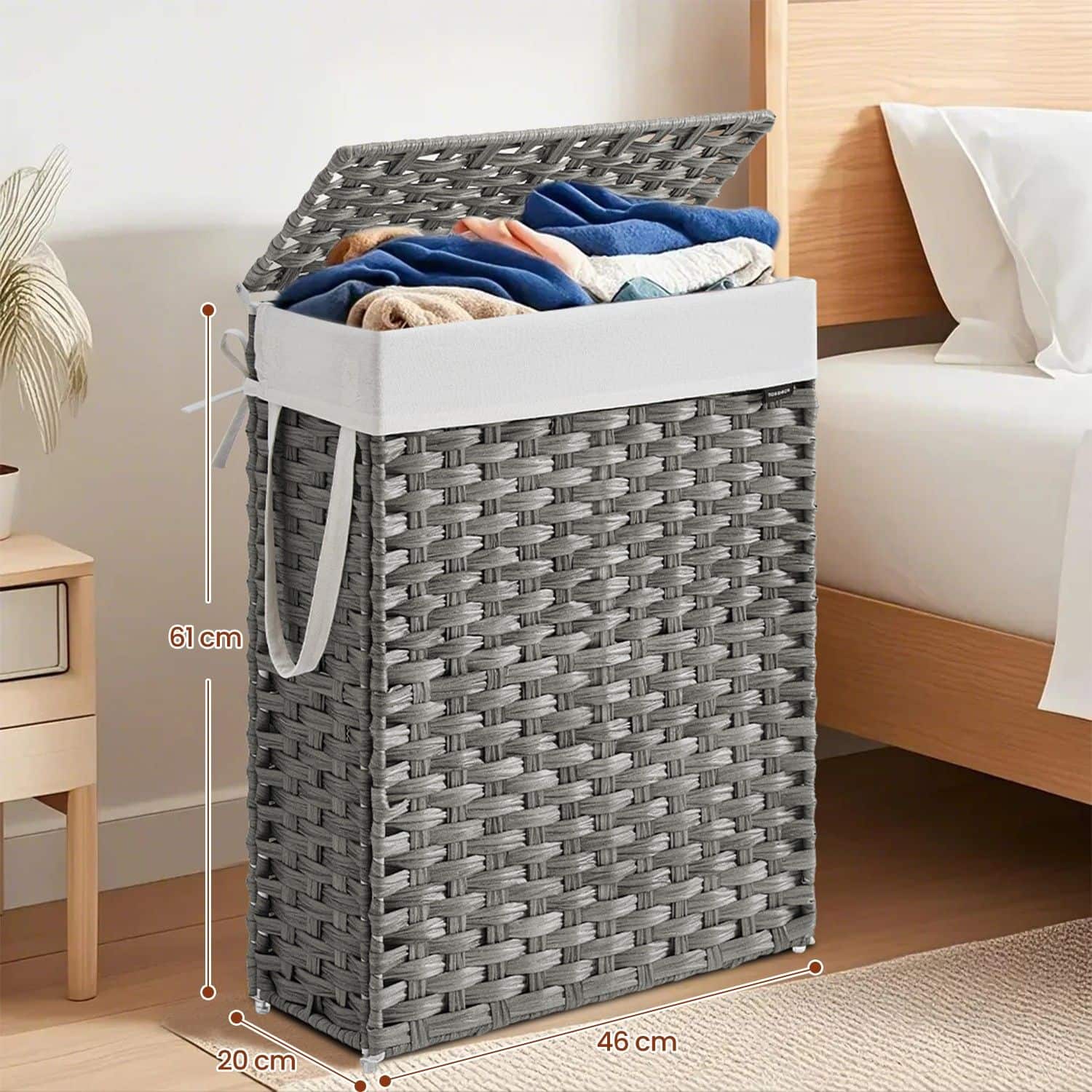 Wäschekorb schmal, Wäschesammler 55 L, mit Deckel und Griffen Wäschekorb schmal, Wäschesammler 55 L, mit Deckel und Griffen