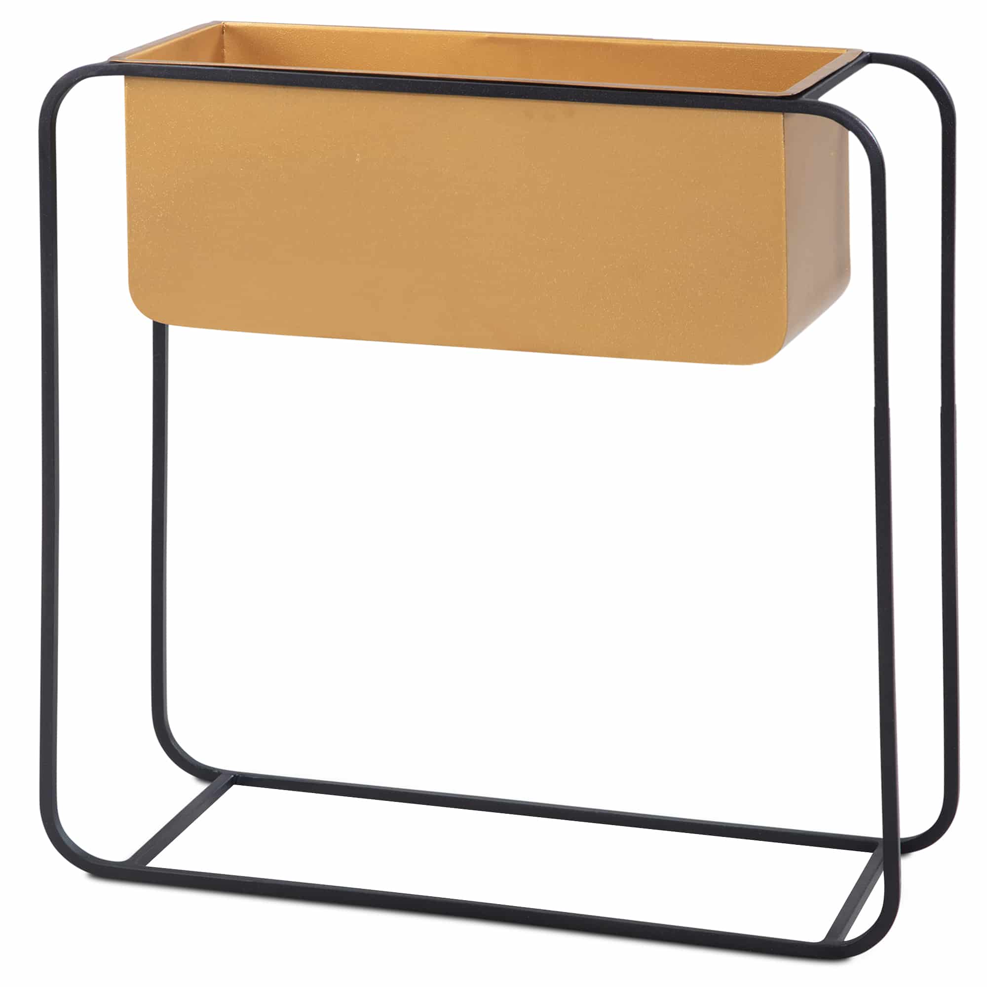 Pflanzgefäß Metall 60x60x24 cm Pflanzkübel Gold / Schwarz mit Gestell Pflanzgefäß Metall 60x60x24 cm Pflanzkübel Gold / Schwarz mit Gestell