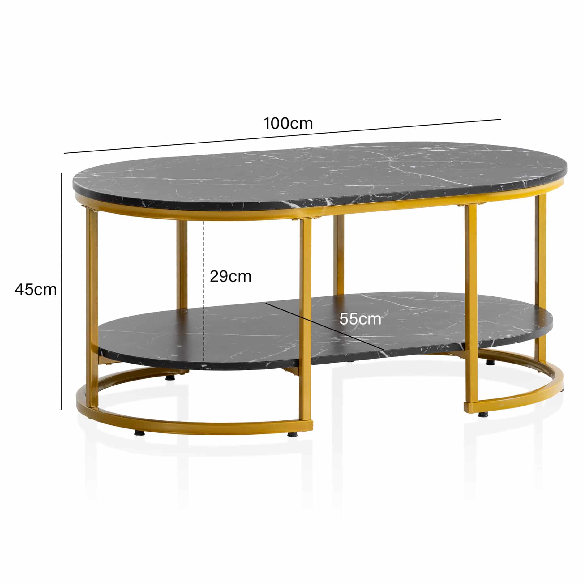 Couchtisch 100x60x45 cm Schwarz mit Marmor Optik Couchtisch 100x60x45 cm Schwarz mit Marmor Optik