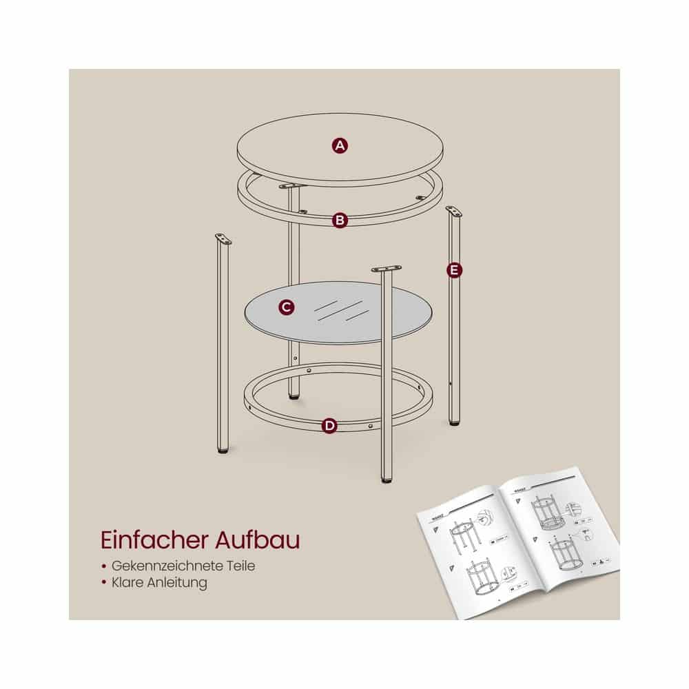 Beistelltisch 2 Ebenen in weißer Marmoroptik mit schwarzem Gestell Marmorschwarz-Tintenschwarz