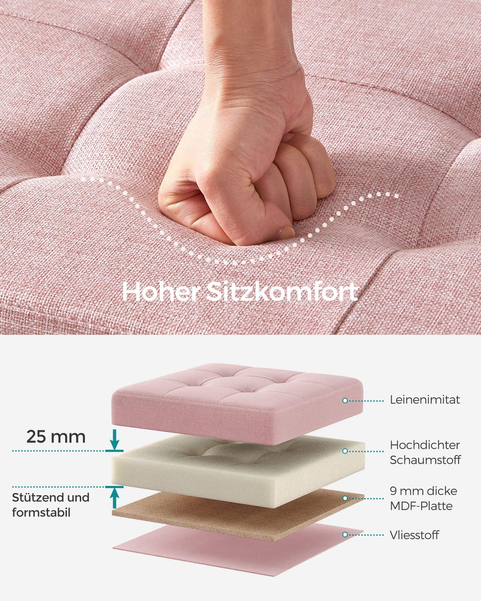 Sitzhocker mit Stauraum 38 x 76 x 38 cm pastellrosa