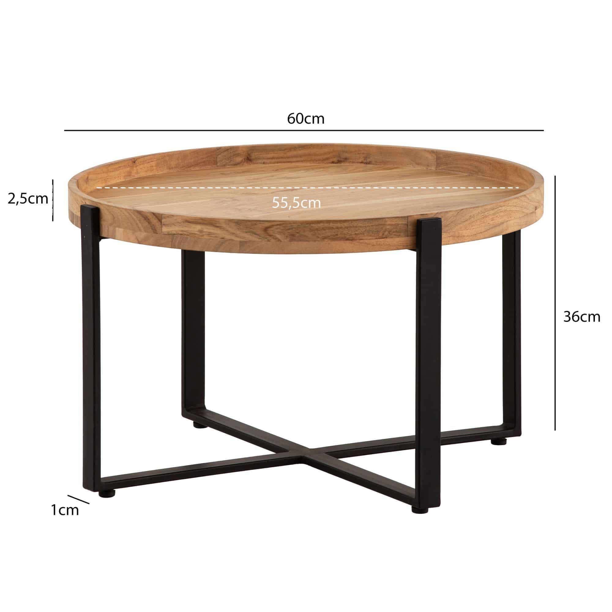 Couchtisch 60x60x36 cm Akazie Massivholz Metall Hellbraun Sofatisch Rund Couchtisch 60x60x36 cm Akazie Massivholz Metall Hellbraun Sofatisch Rund